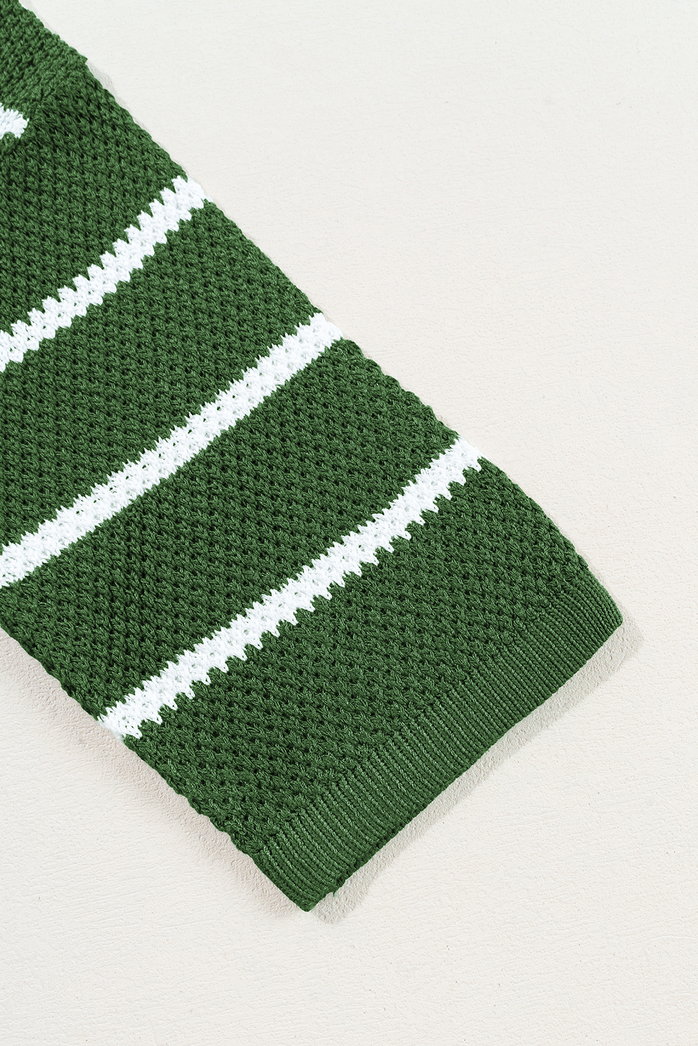 Women's Green Stripe Knit Sweater Tee with Buttoned Placket and Drop Shoulder - Detail View 9 Women's Green Stripe Knit Sweater Tee with Buttoned Placket and Drop Shoulder - Detail View 9