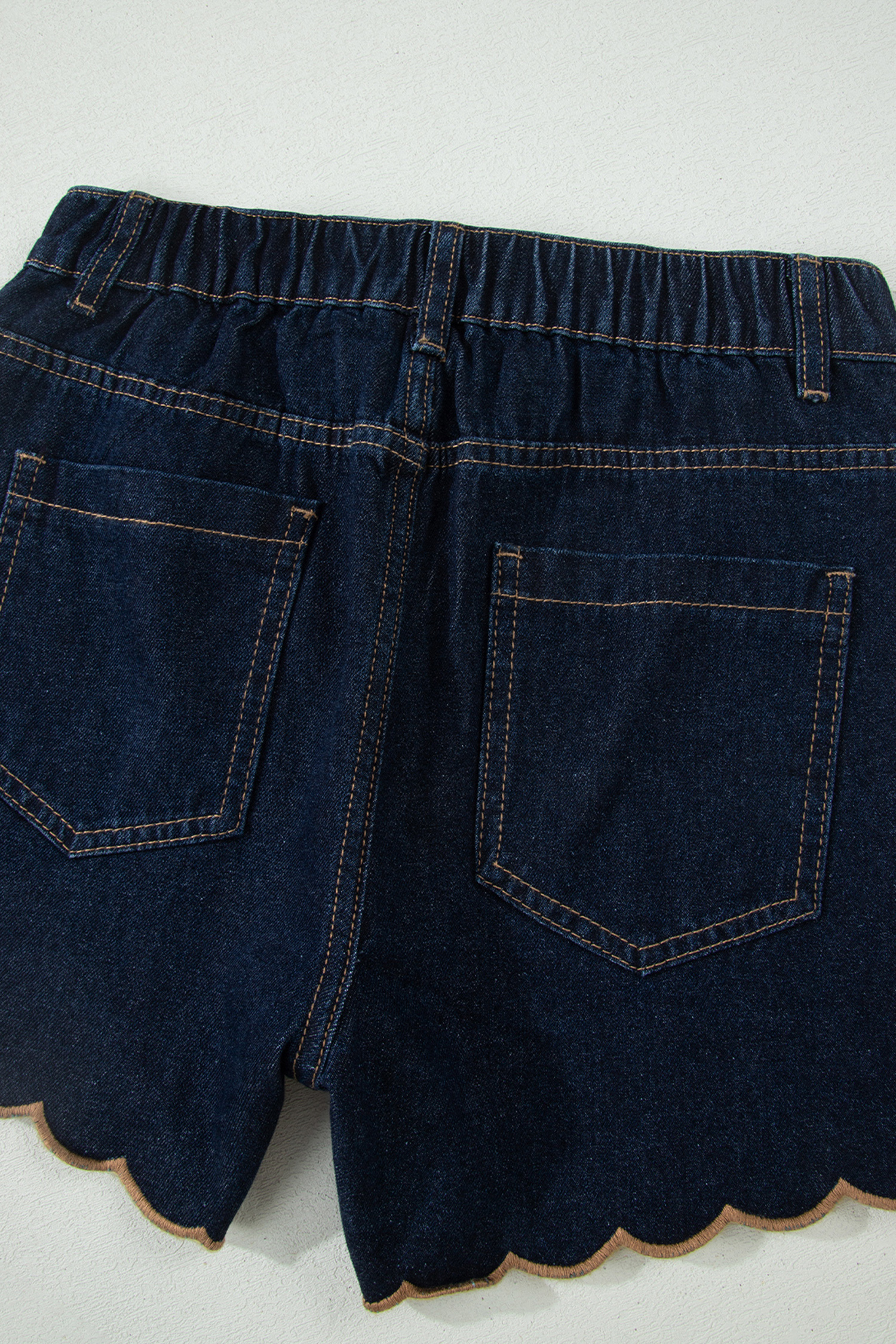 Casual Navy Blue Embroidered Denim Shorts – Relaxed Fit with Scalloped Hem for Daily Wear - Detail View 12 Casual Navy Blue Embroidered Denim Shorts – Relaxed Fit with Scalloped Hem for Daily Wear - Detail View 12