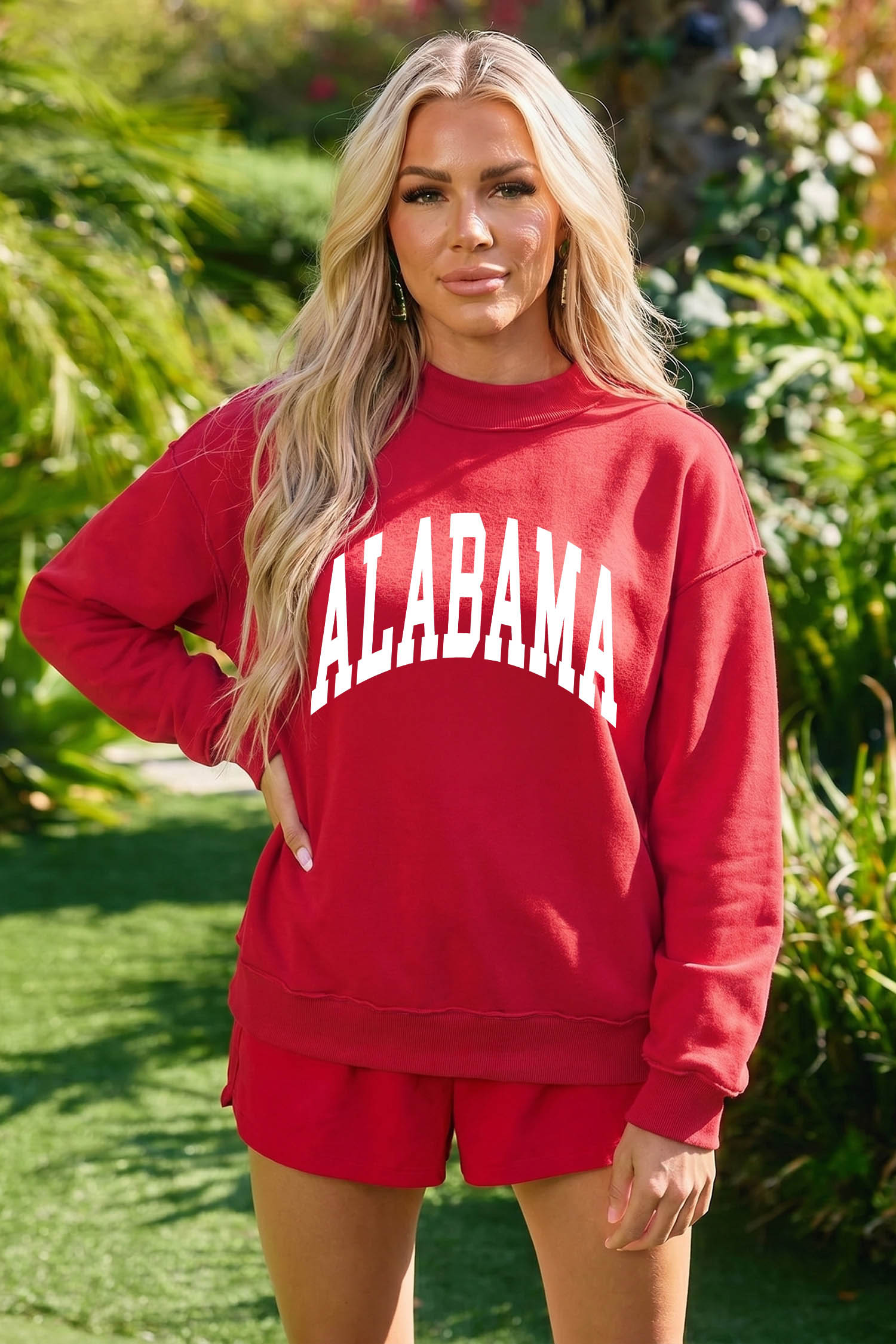 Women's Alabama Letter Print Baggy Mock Neck Sweatshirt - Detail View 6 Women's Alabama Letter Print Baggy Mock Neck Sweatshirt - Detail View 6