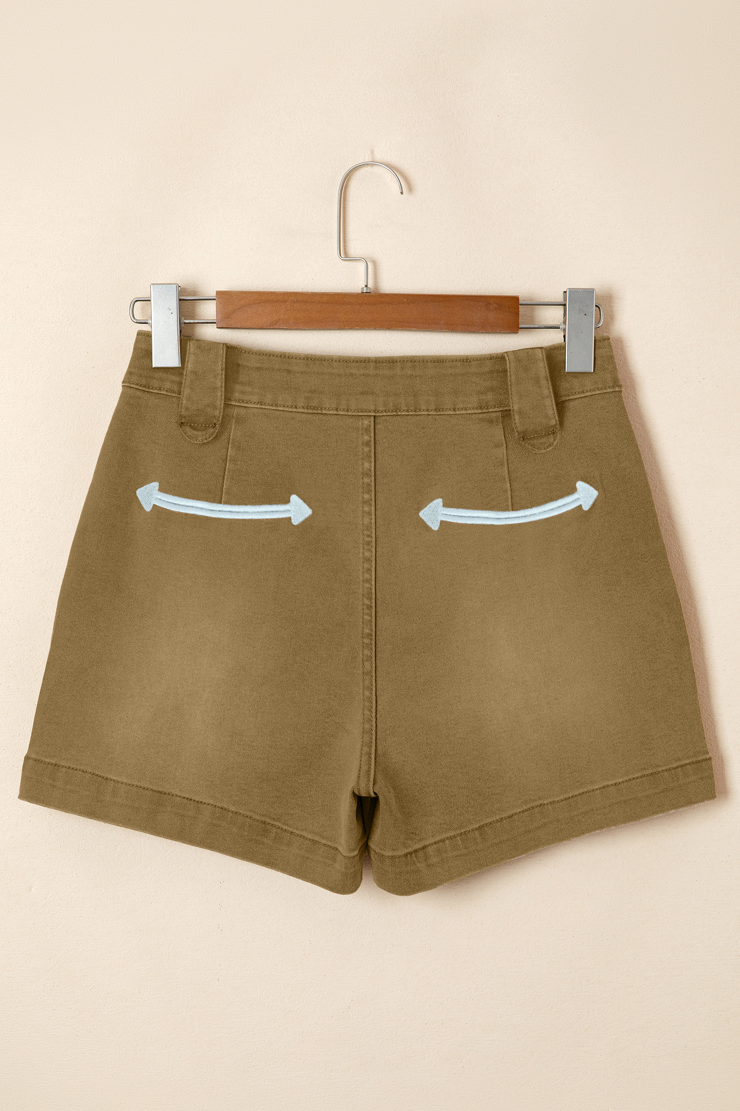 Western Denim Shorts, Khaki Arrow Detail For Women - Detail View 8 Western Denim Shorts, Khaki Arrow Detail For Women - Detail View 8