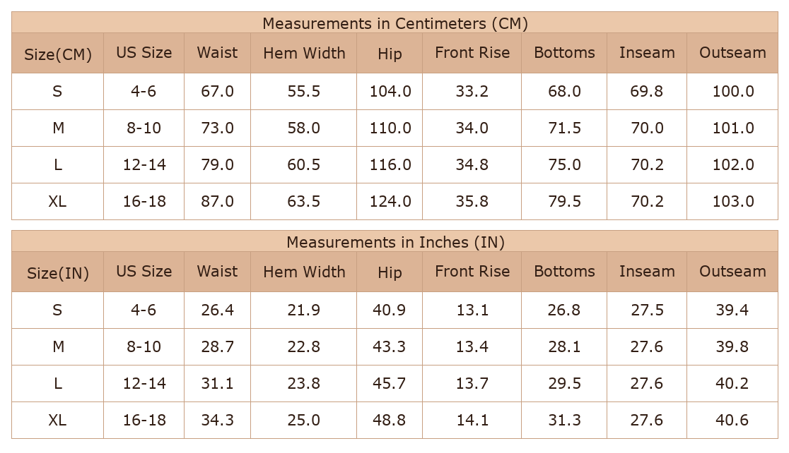 Women's Camo Wide Leg Pants, Casual High Waist Trousers - Size Chart & Details Women's Camo Wide Leg Pants, Casual High Waist Trousers - Size Chart & Details