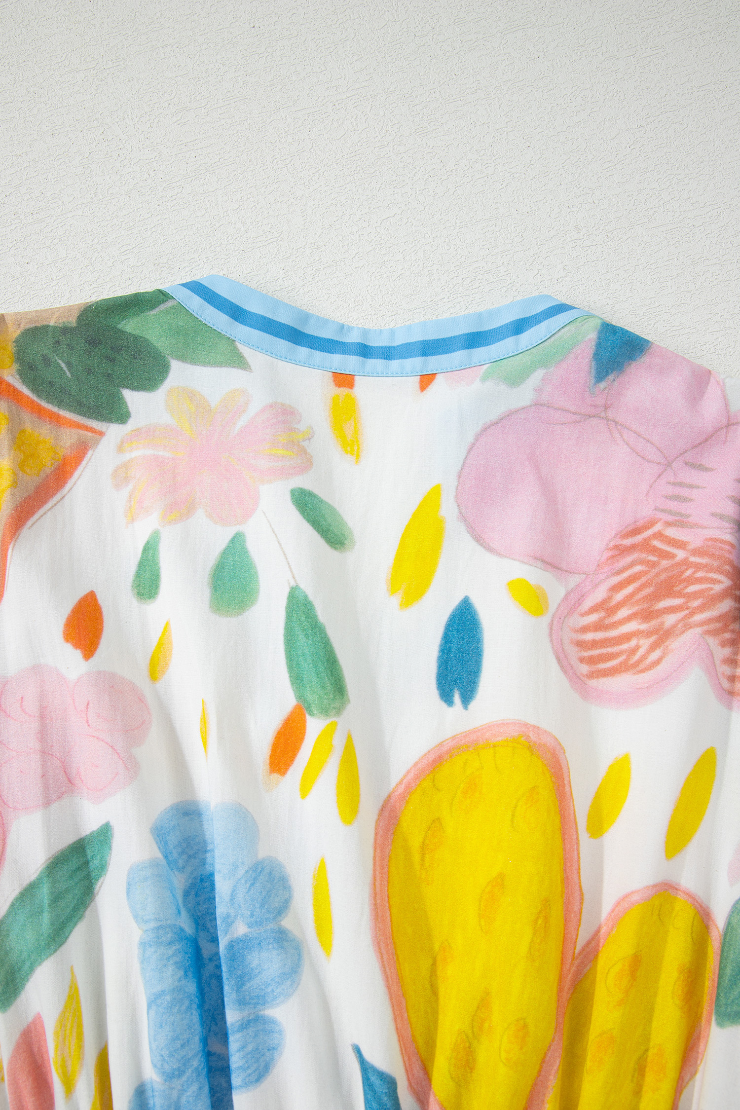 Women's Multicolour Floral Doodle Print Midi Dress – V Neck Half Sleeve A-Line Summer Dress with Pockets - Detail View 13 Women's Multicolour Floral Doodle Print Midi Dress – V Neck Half Sleeve A-Line Summer Dress with Pockets - Detail View 13