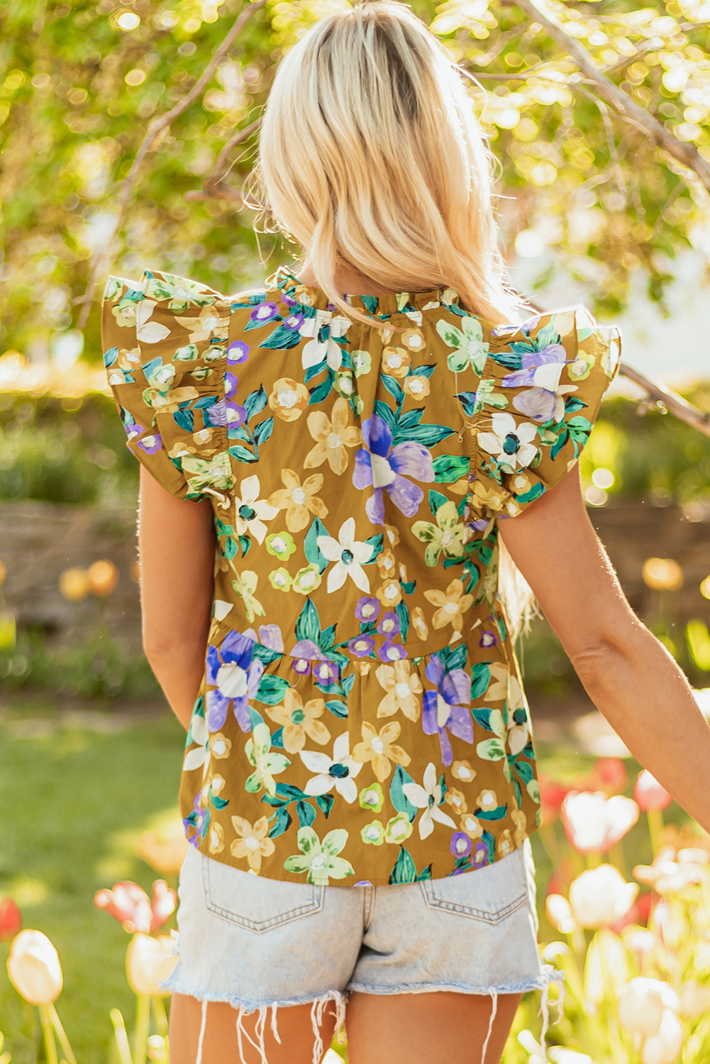 Elegant Women's Flutter Sleeve V Neck Top for Casual Summer Outings - Detail View 7 Elegant Women's Flutter Sleeve V Neck Top for Casual Summer Outings - Detail View 7