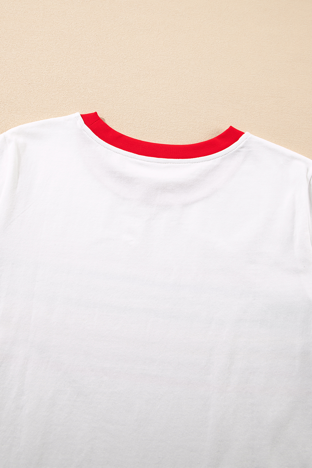 Women's White Rainbow Stripe Print Contrast Crewneck T-Shirt - Casual Summer Style - Detail View 13 Women's White Rainbow Stripe Print Contrast Crewneck T-Shirt - Casual Summer Style - Detail View 13