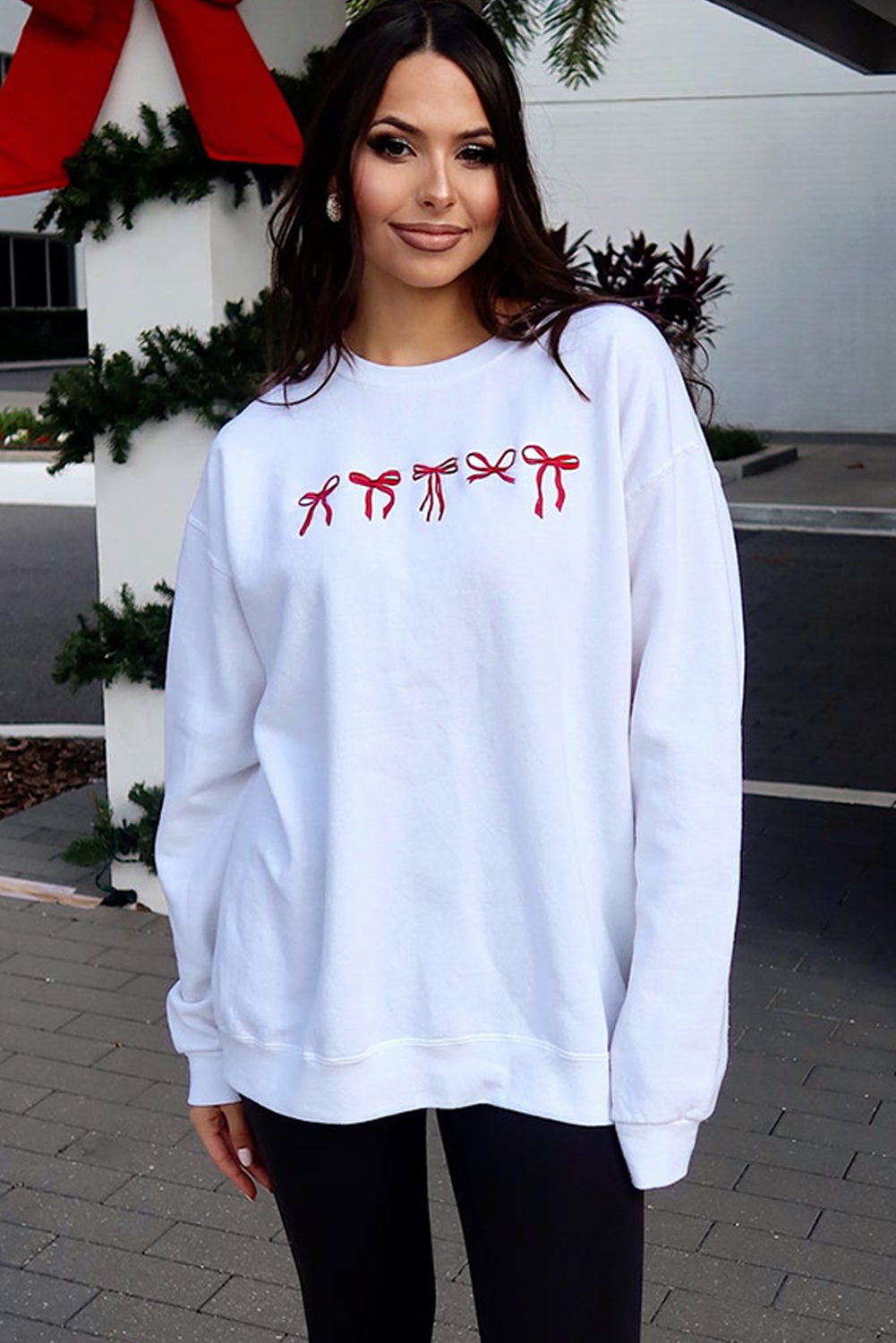 Elegant Bow Embroidery Design - Relaxed Fit Round Neck Sweatshirt for Women - Detail View 6 Elegant Bow Embroidery Design - Relaxed Fit Round Neck Sweatshirt for Women - Detail View 6