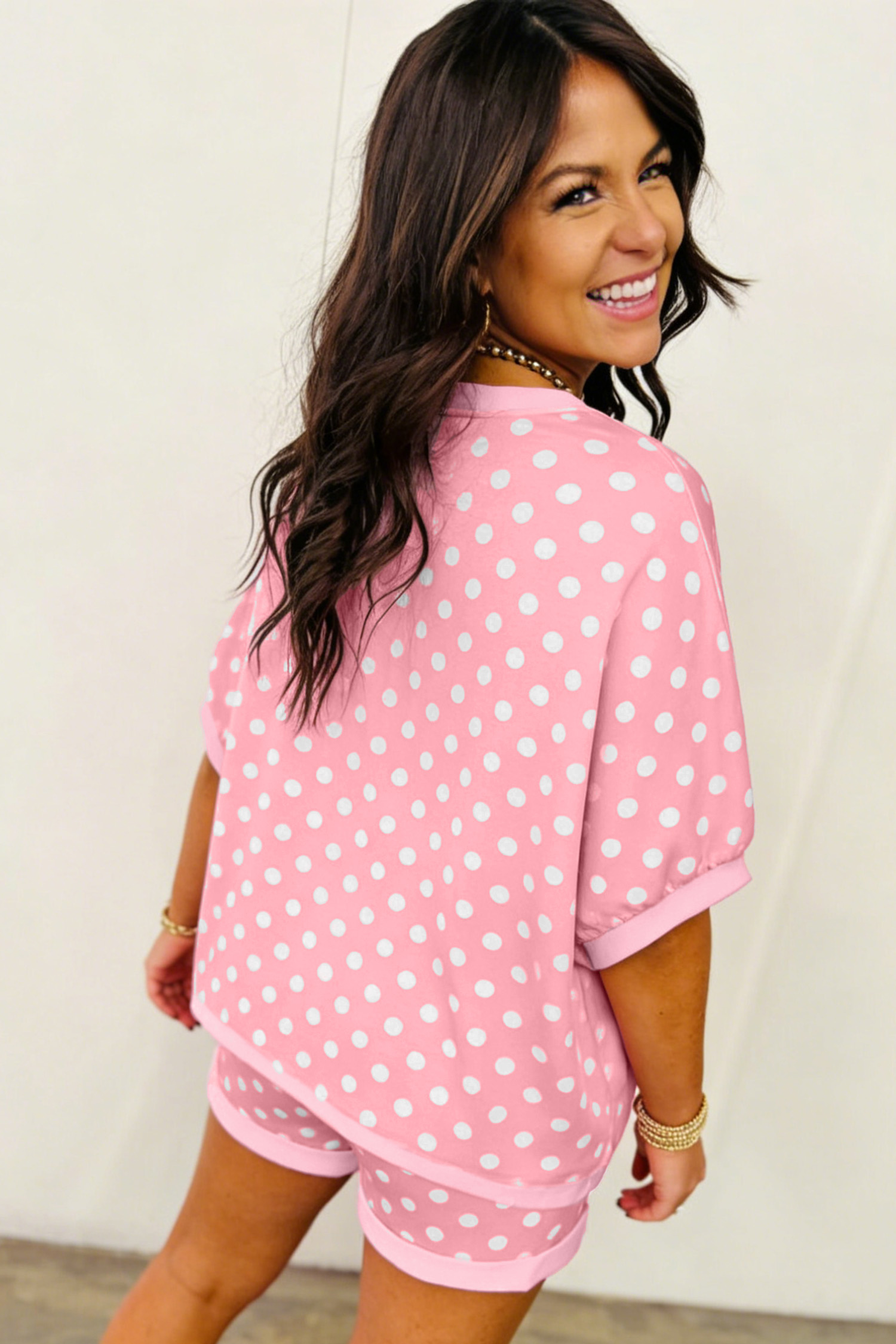 Women's Polka Dot 2-Piece Short Set – Summer Vacation Outfit - Detail View 5 Women's Polka Dot 2-Piece Short Set – Summer Vacation Outfit - Detail View 5