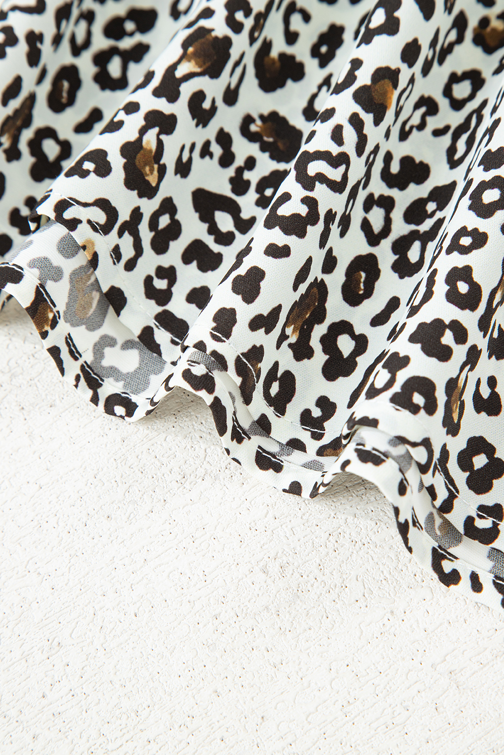 Plus Size Women's Button-Front Leopard Patchwork Mini Dress in Khaki – Casual A-Line Style for Fall Outings - Detail View 8 Plus Size Women's Button-Front Leopard Patchwork Mini Dress in Khaki – Casual A-Line Style for Fall Outings - Detail View 8