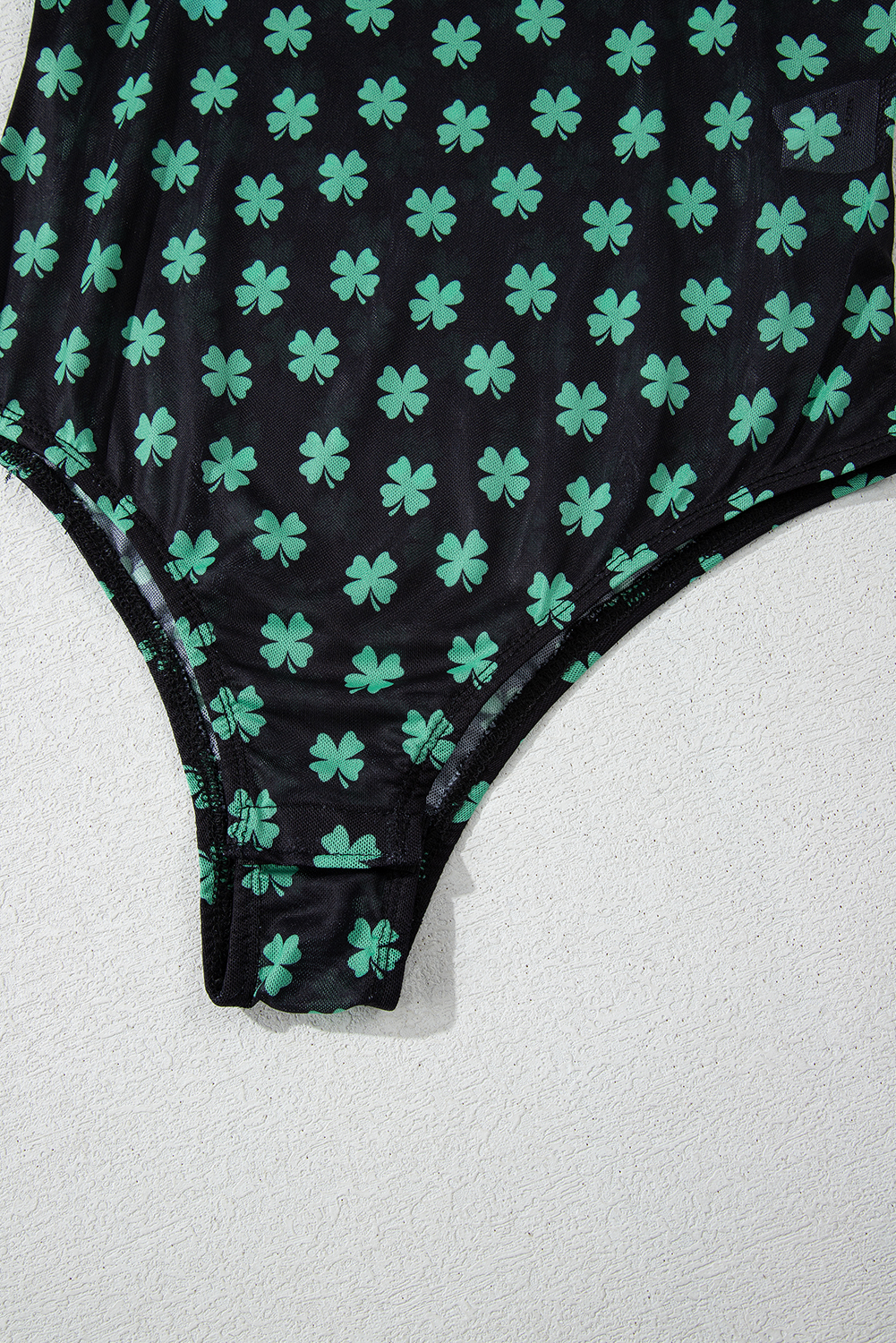 Women's Bodysuit, Green, Shamrock Print, St. Patrick's Day, Long Sleeve, Mesh Fabric, Breathable, Snap Closure, Daily Wear, Casual Style, Feminine, Spring Fashion, Comfortable Fit, Sheath Silhouette - Detail View 12 Women's Bodysuit, Green, Shamrock Print, St. Patrick's Day, Long Sleeve, Mesh Fabric, Breathable, Snap Closure, Daily Wear, Casual Style, Feminine, Spring Fashion, Comfortable Fit, Sheath Silhouette - Detail View 12