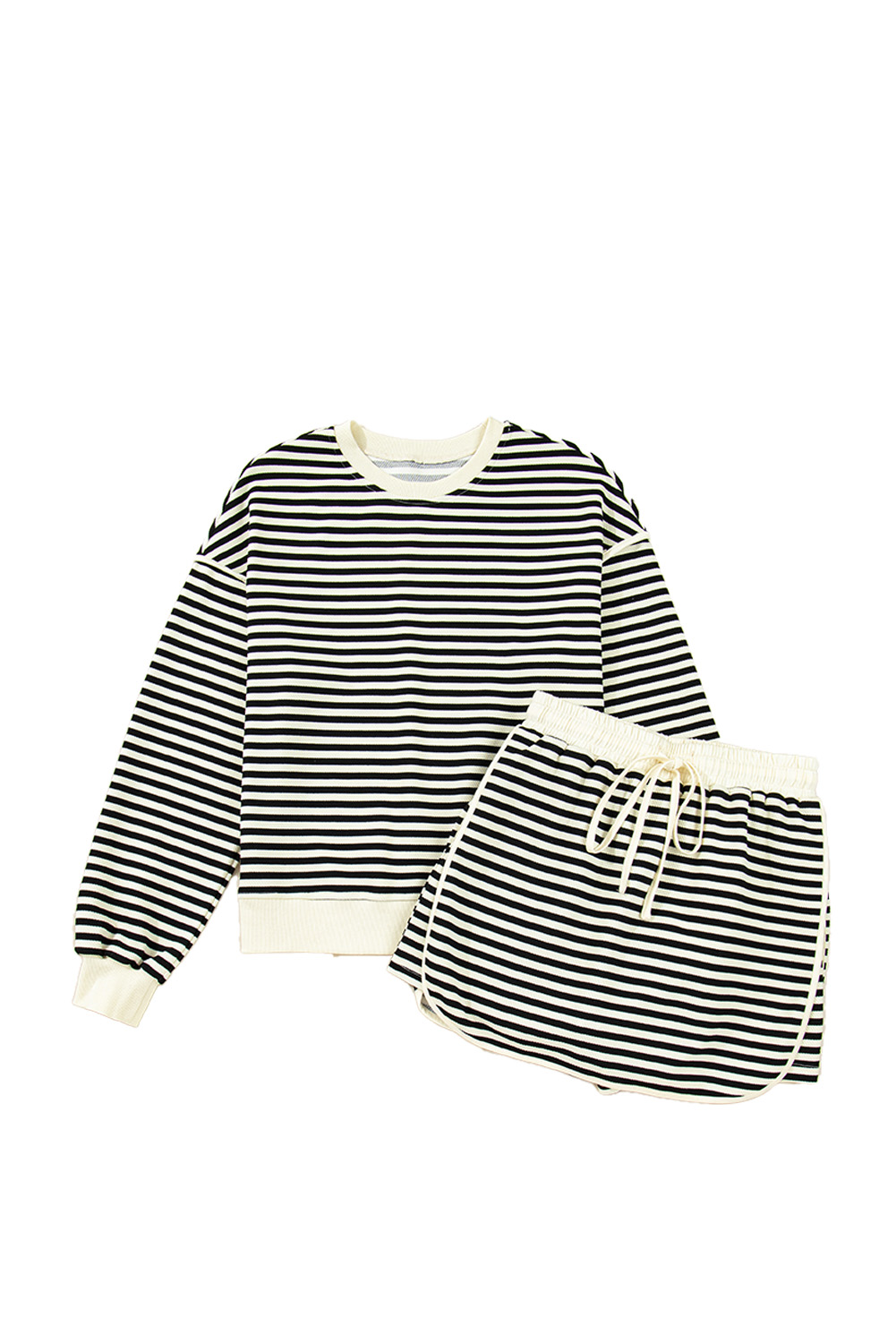 Women's Black Stripe Pullover Top & High-Waist Mini Skirt Set - Main View Women's Black Stripe Pullover Top & High-Waist Mini Skirt Set - Main View