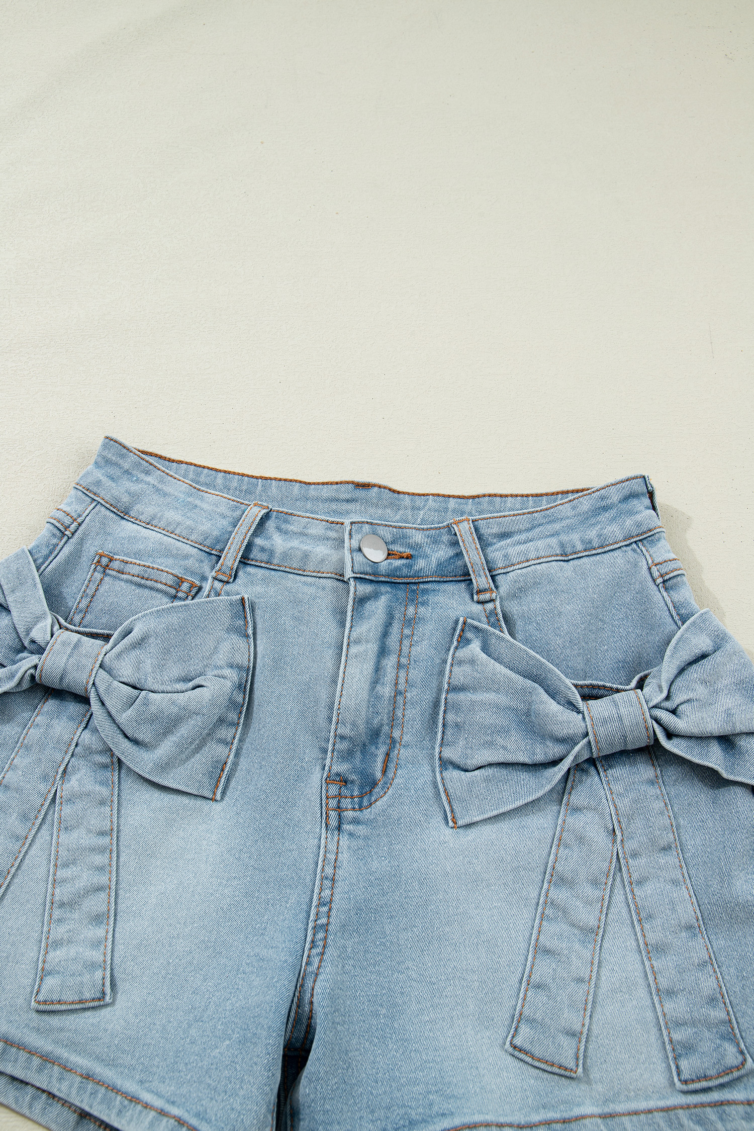 Women's Beau Blue Bow Detail Denim Shorts – Casual High Waist Summer Style with Pockets - Detail View 10 Women's Beau Blue Bow Detail Denim Shorts – Casual High Waist Summer Style with Pockets - Detail View 10