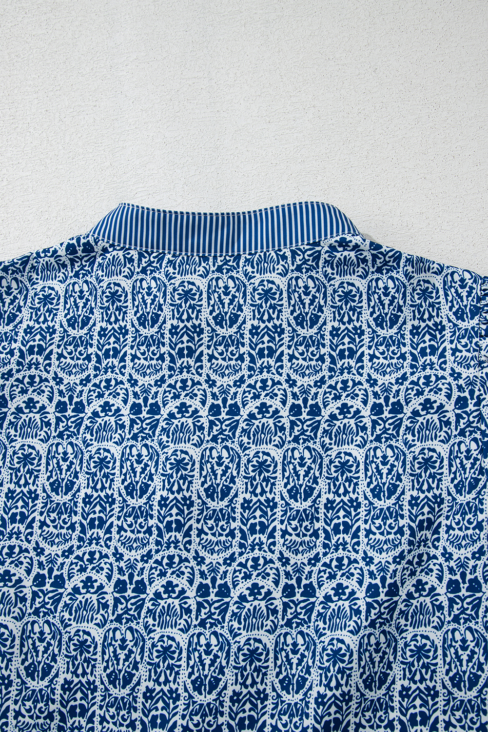 Charming Women's Puff Sleeve Top - Blue Floral and Striped Print with Ric-Rac Detail - Detail View 7 Charming Women's Puff Sleeve Top - Blue Floral and Striped Print with Ric-Rac Detail - Detail View 7