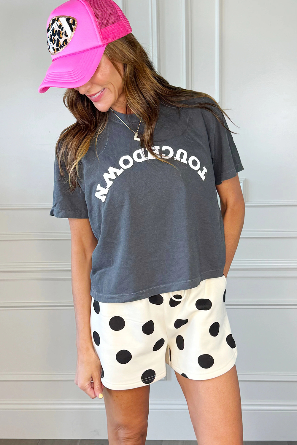Stylish Women's Beige Polka Dot Pullover and Shorts Set – Perfect for Outdoor Adventures - Detail View 9 Stylish Women's Beige Polka Dot Pullover and Shorts Set – Perfect for Outdoor Adventures - Detail View 9