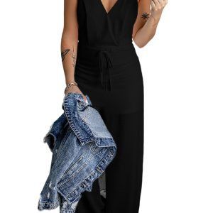 Women's Wide Leg Spaghetti Strap Jumpsuit – Casual High Waist Sleeveless Romper for Summer - Main View