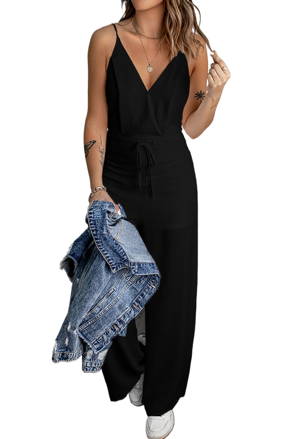 Women's Wide Leg Spaghetti Strap Jumpsuit – Casual High Waist Sleeveless Romper for Summer - Main View Women's Wide Leg Spaghetti Strap Jumpsuit – Casual High Waist Sleeveless Romper for Summer - Main View