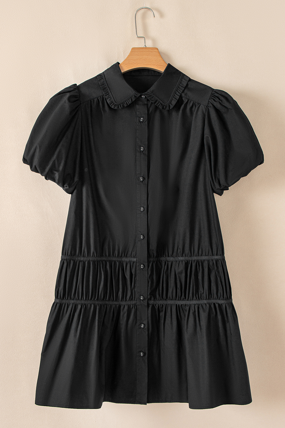Elegant Black Shirt Dress with Turn-Down Collar and Flattering Silhouette - Detail View 7 Elegant Black Shirt Dress with Turn-Down Collar and Flattering Silhouette - Detail View 7