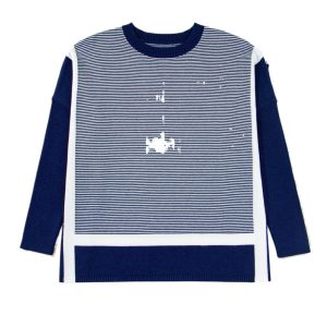 Women's Oversized Blue Stripe Color Block Dolman Tunic Sweater - Main View