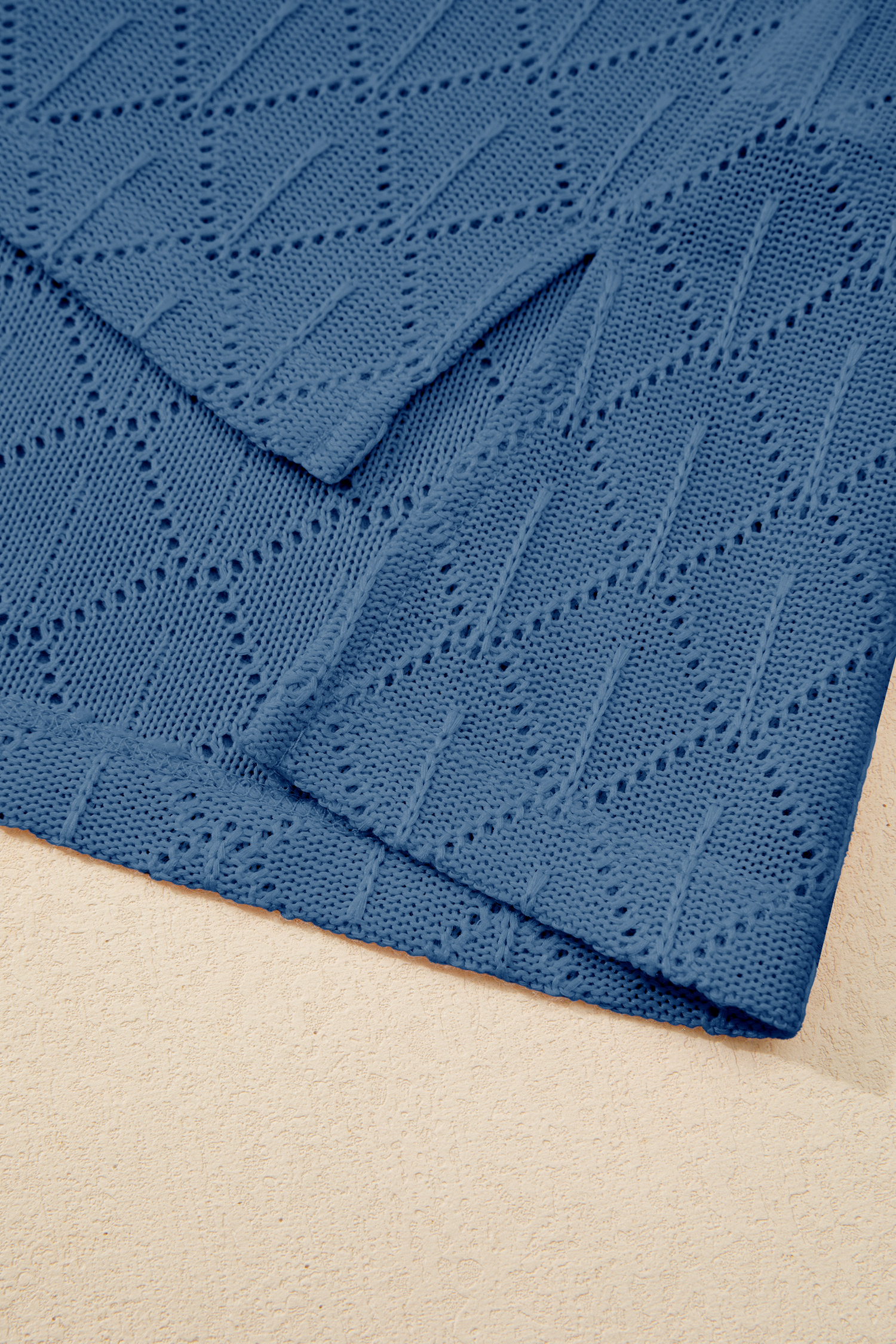 Sky Blue Pointelle Rhombus Knit Top for Plus Size Women – Perfect for Summer Days - Detail View 9 Sky Blue Pointelle Rhombus Knit Top for Plus Size Women – Perfect for Summer Days - Detail View 9