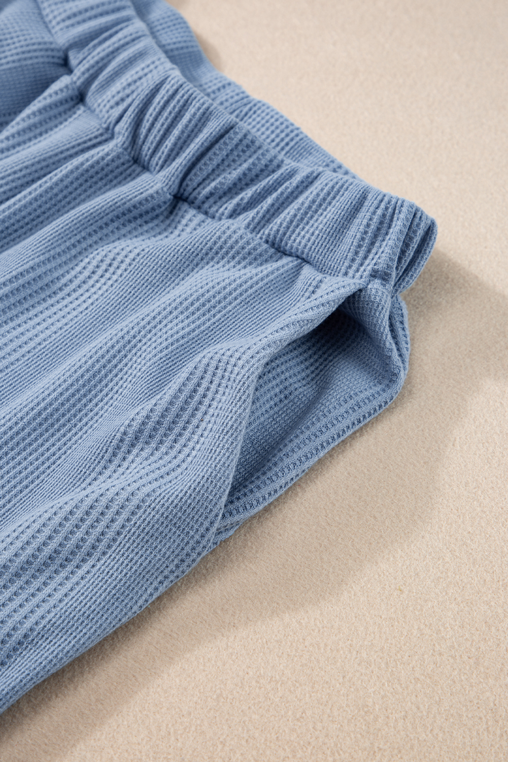 Casual Summer Loungewear Set - Ribbed Texture Tank Top and High-Waisted Pants in Beau Blue - Detail View 15 Casual Summer Loungewear Set - Ribbed Texture Tank Top and High-Waisted Pants in Beau Blue - Detail View 15