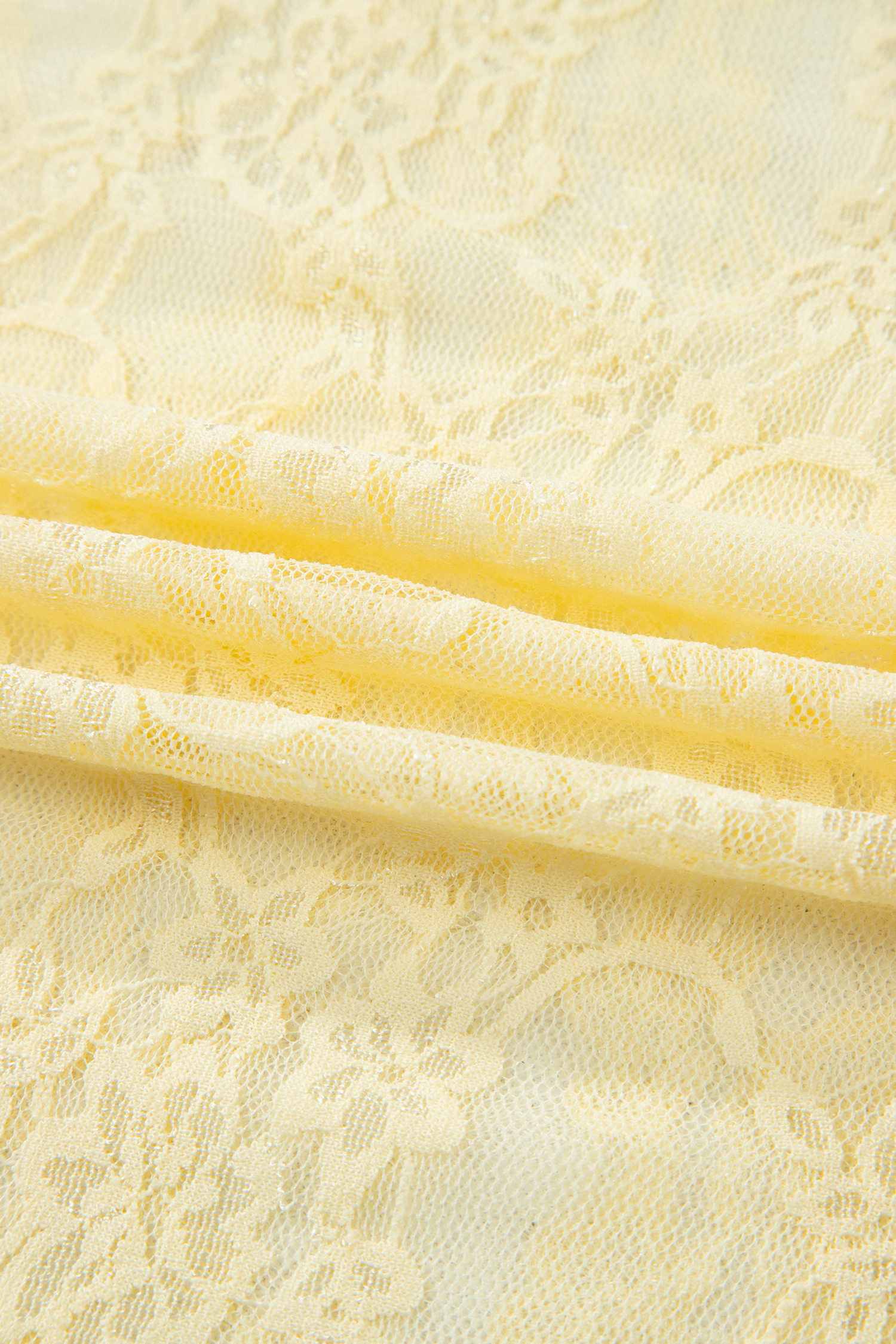 Women's Yellow Cream Floral Lace Boxy Tee – Short Sleeve Round Neck Sheer Casual Top - Detail View 10 Women's Yellow Cream Floral Lace Boxy Tee – Short Sleeve Round Neck Sheer Casual Top - Detail View 10