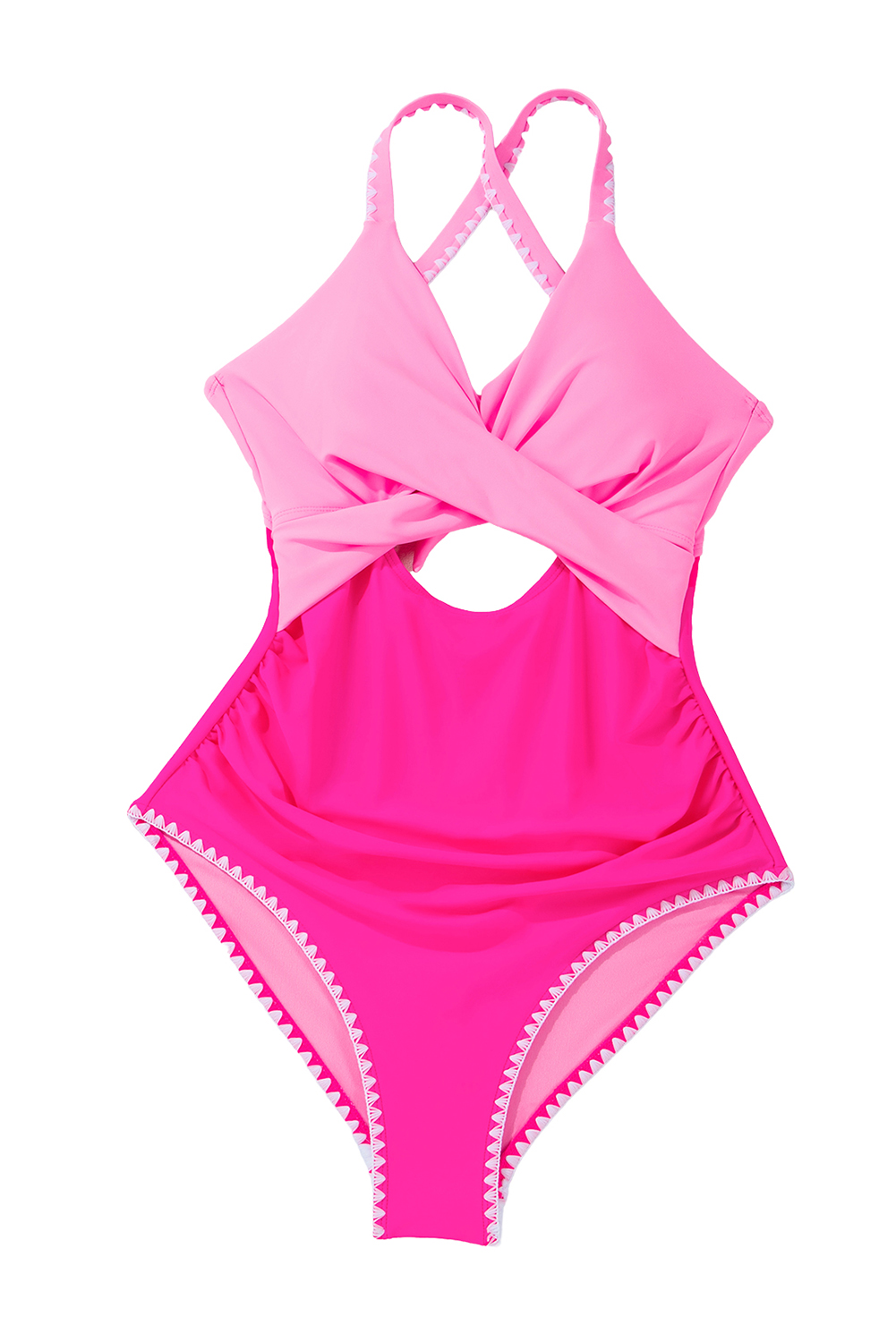 Women's Rose Red One Piece Swimsuit, Cutout V Neck Beachwear - Detail View 7 Women's Rose Red One Piece Swimsuit, Cutout V Neck Beachwear - Detail View 7