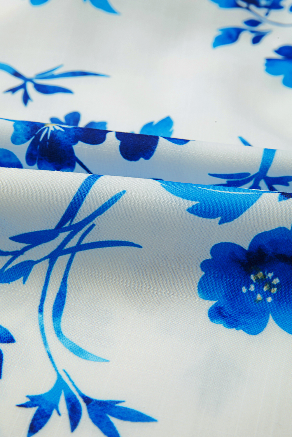 Elegant Casual Wear: Women's Long Sleeve Lace-up V Neck Blouse in Blue Floral Print - Detail View 7 Elegant Casual Wear: Women's Long Sleeve Lace-up V Neck Blouse in Blue Floral Print - Detail View 7