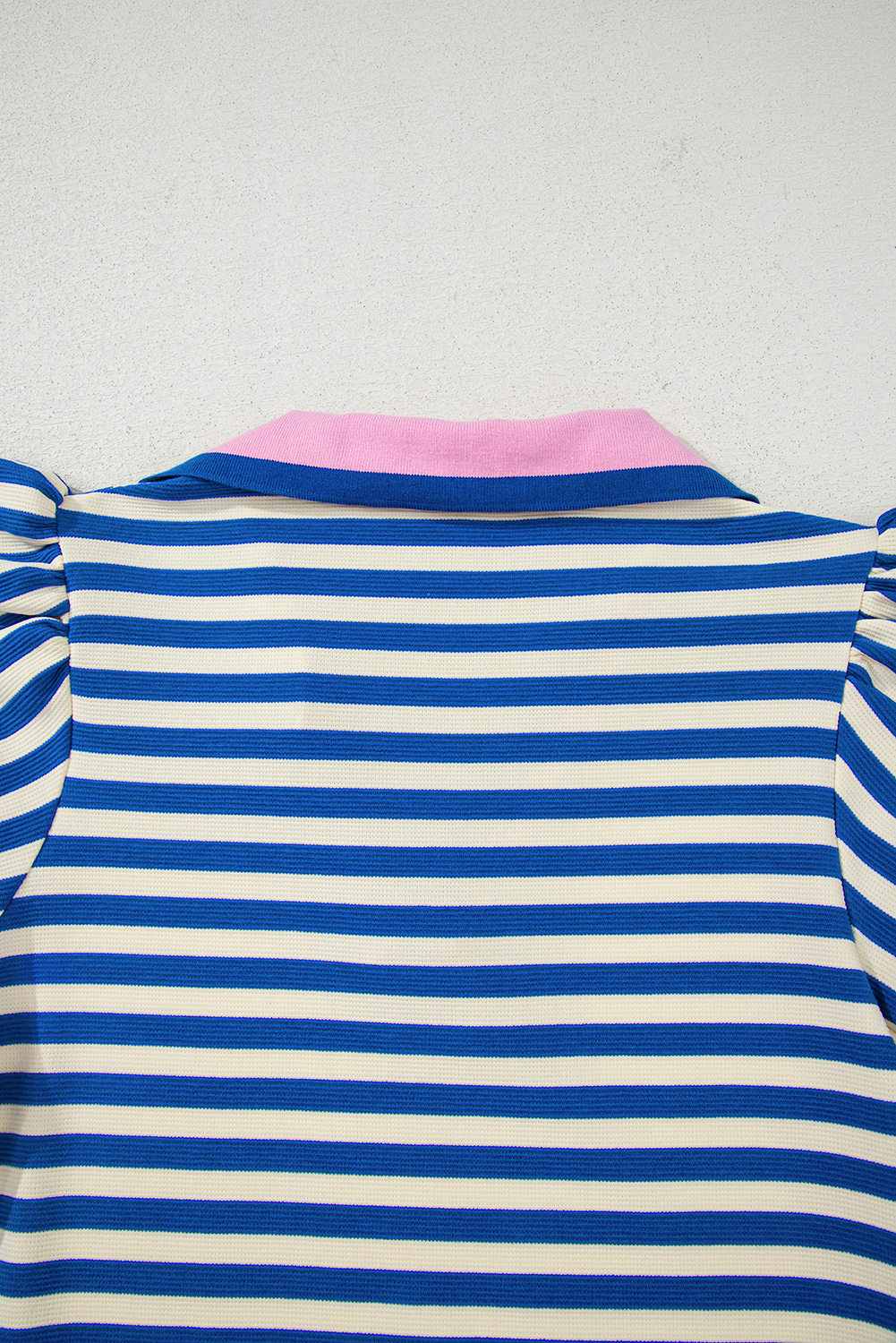 Women's Dress, Dark Blue, Stripe Print, Contrast Collar, Split Neck, Flutter Sleeves, Short Dress, Casual Wear, Semi-Formal, Chic Style, Feminine Silhouette, Summer Fashion, Mini Dresses, Comfortable Fit - Detail View 12 Women's Dress, Dark Blue, Stripe Print, Contrast Collar, Split Neck, Flutter Sleeves, Short Dress, Casual Wear, Semi-Formal, Chic Style, Feminine Silhouette, Summer Fashion, Mini Dresses, Comfortable Fit - Detail View 12