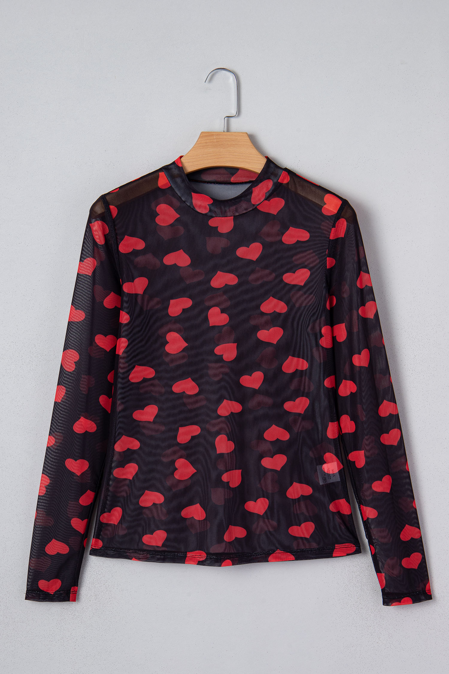 Valentine's Day Black Heart Sheer Mesh Top for Women – Stylish Long Sleeve Casual Fashion - Detail View 5 Valentine's Day Black Heart Sheer Mesh Top for Women – Stylish Long Sleeve Casual Fashion - Detail View 5