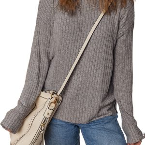 Women's Gray Morn High Neck Ribbed Pullover – Casual Comfort for Autumn Days - Main View