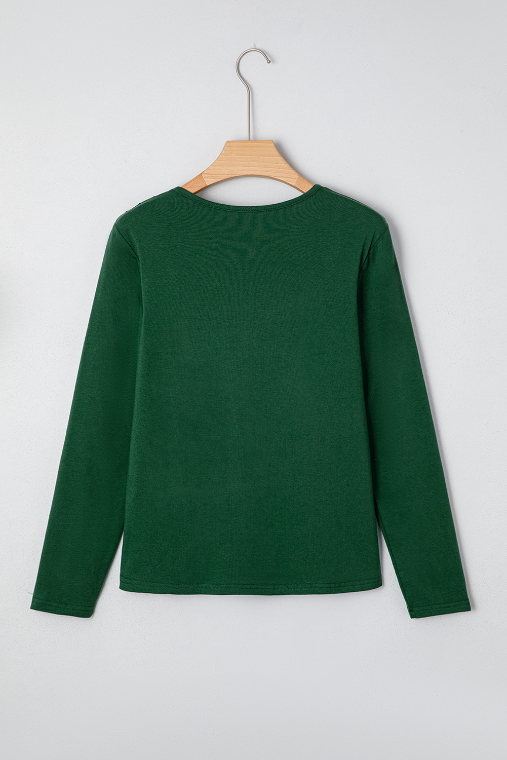 Casual Solid Color Round Neck Top for Women in Evergreen - Detail View 8 Casual Solid Color Round Neck Top for Women in Evergreen - Detail View 8