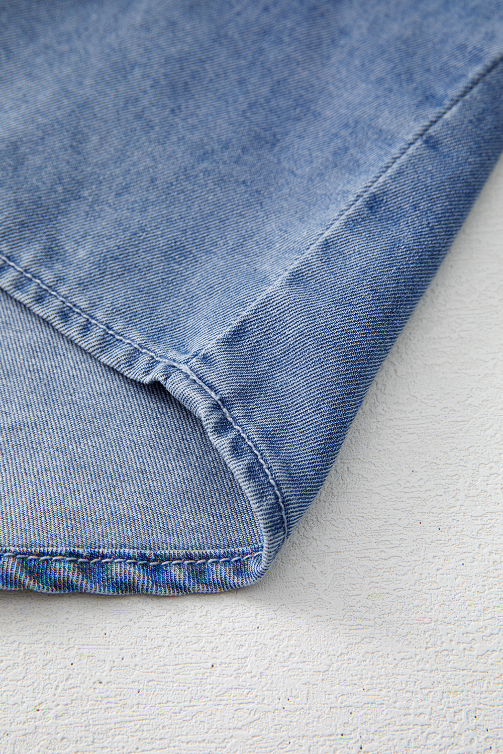 Women's Denim Top, Myosotis Blue, Bow Tie, Puff Sleeve, Pintuck Detail, Casual Style, Flowy Fit, Solid Color, Daily Wear, Spring Fashion, Summer Tops, Elegant Design, Shift Silhouette, Round Neck - Detail View 8 Women's Denim Top, Myosotis Blue, Bow Tie, Puff Sleeve, Pintuck Detail, Casual Style, Flowy Fit, Solid Color, Daily Wear, Spring Fashion, Summer Tops, Elegant Design, Shift Silhouette, Round Neck - Detail View 8