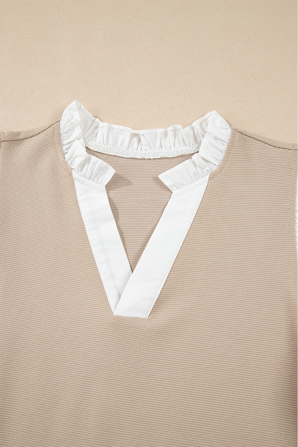 Versatile Pale Khaki Knit Blouse for Casual and Dressy Occasions - Detail View 7 Versatile Pale Khaki Knit Blouse for Casual and Dressy Occasions - Detail View 7