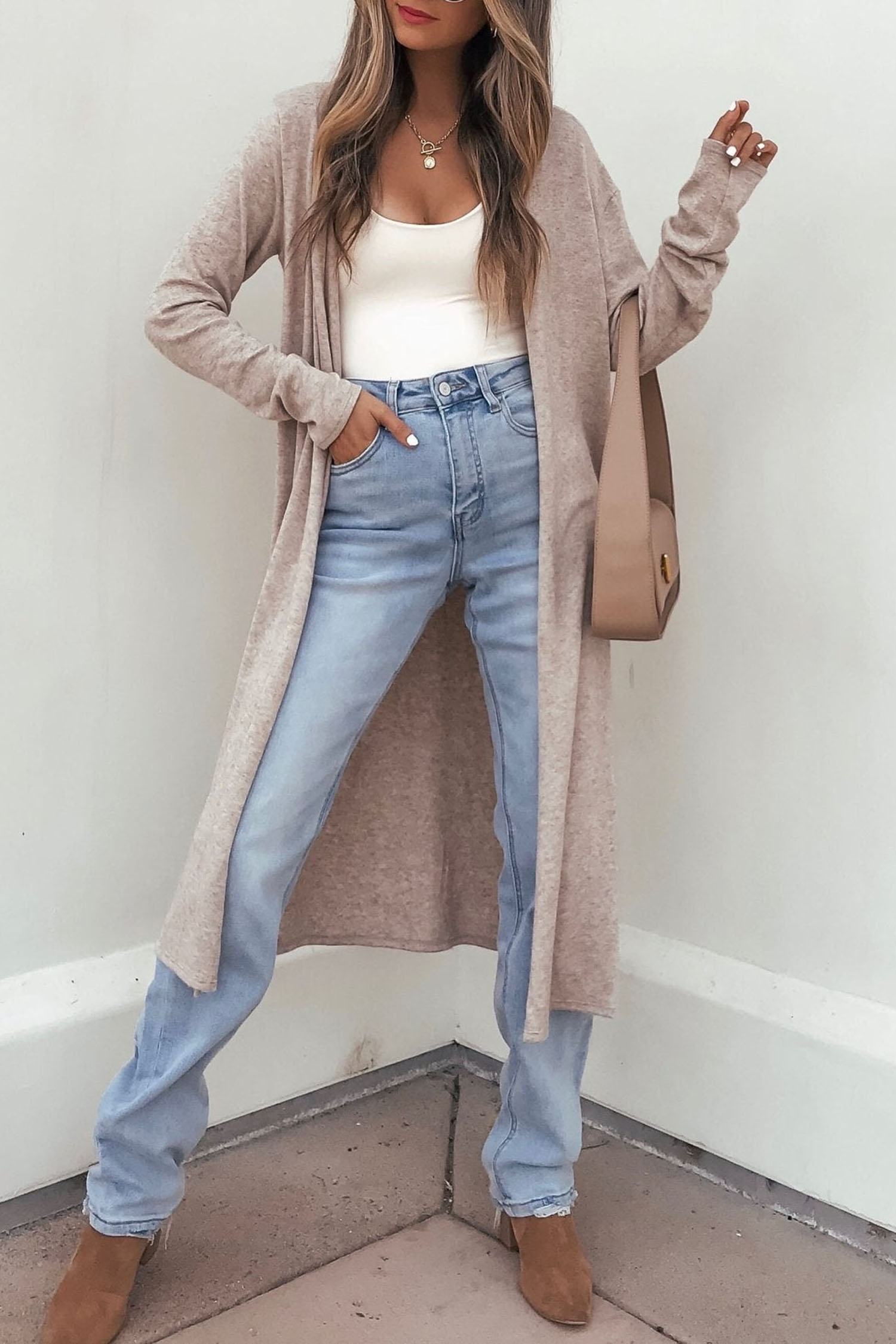 Women's Stretch Knit Cardigan, Cozy Long Sleeve Wear - Detail View 6 Women's Stretch Knit Cardigan, Cozy Long Sleeve Wear - Detail View 6