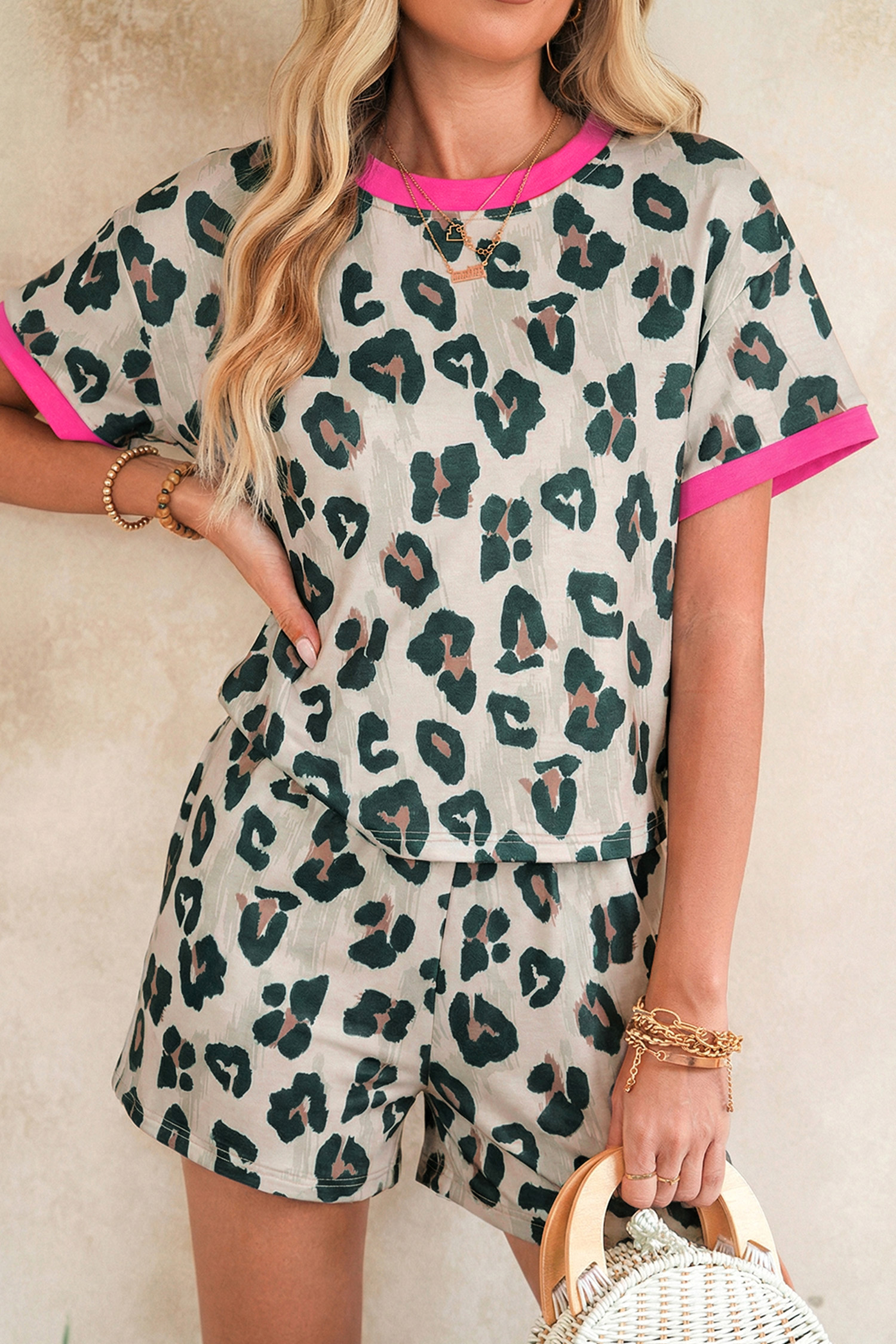 Casual Women's Leopard Print Contrast Trim 2-Piece Set – Ideal for Relaxed Summer Vibes - Detail View 3 Casual Women's Leopard Print Contrast Trim 2-Piece Set – Ideal for Relaxed Summer Vibes - Detail View 3