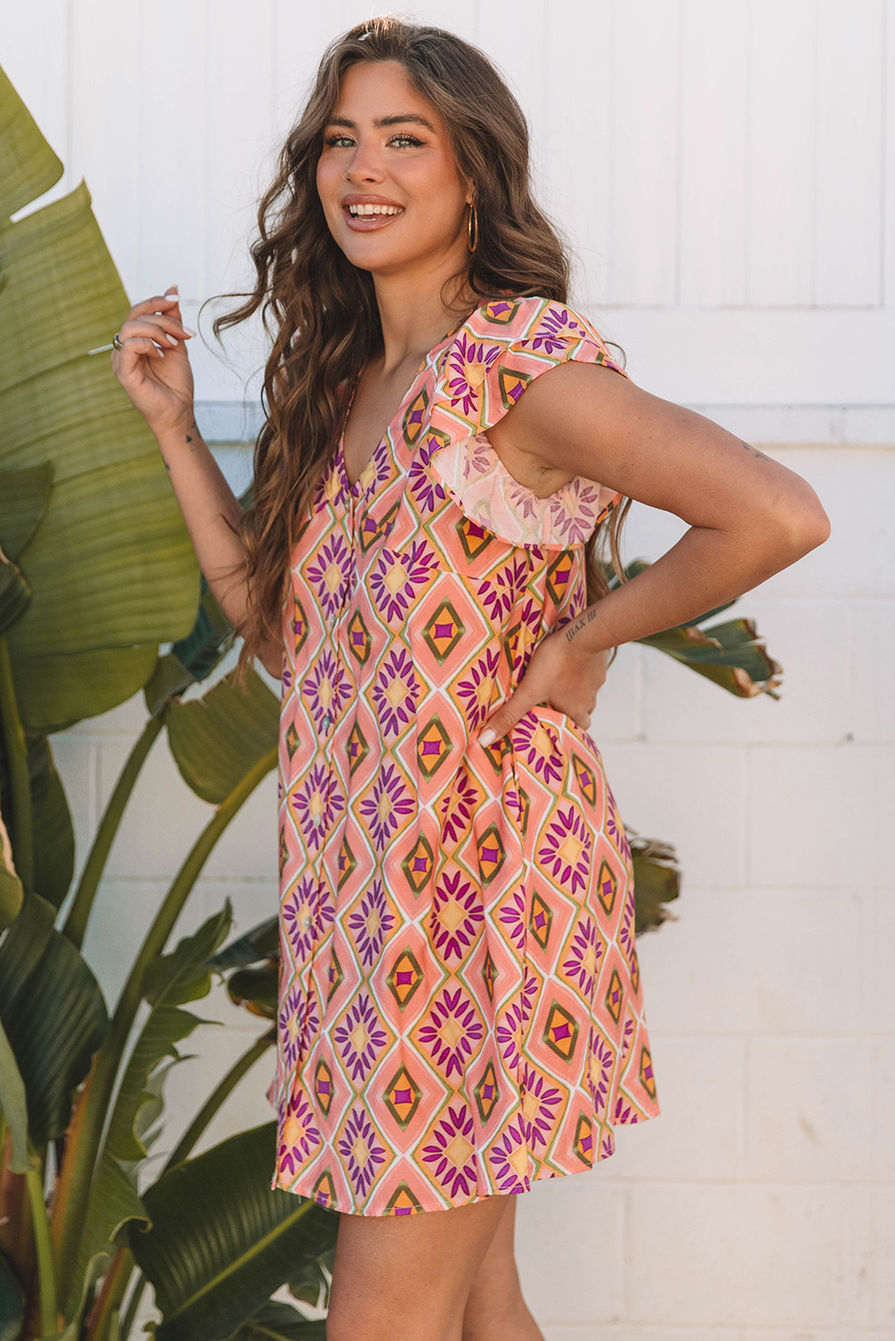 Elegant Women's Ruffled Sleeve Mini Dress - Perfect for Summer Occasions - Detail View 3 Elegant Women's Ruffled Sleeve Mini Dress - Perfect for Summer Occasions - Detail View 3