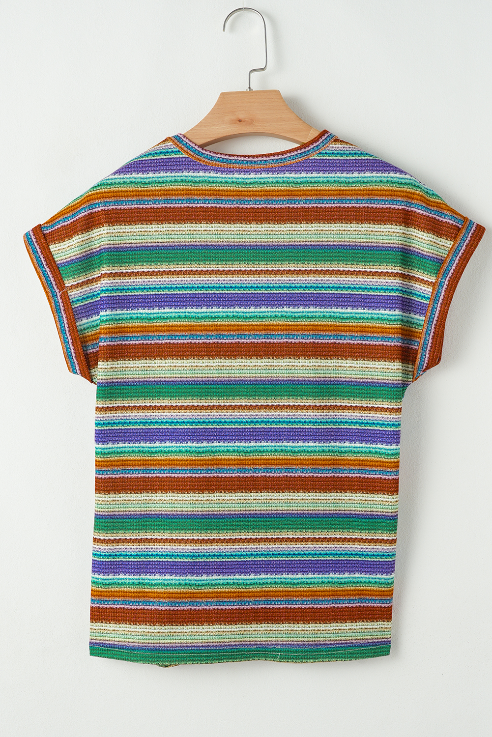Vibrant Striped T-Shirt with Twist Hem - Stylish and Comfortable Summer Top - Detail View 6 Vibrant Striped T-Shirt with Twist Hem - Stylish and Comfortable Summer Top - Detail View 6