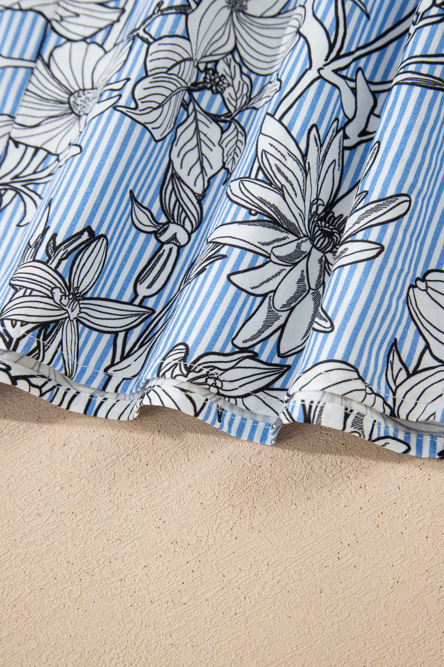 Floral Striped Printed Blouse for Women – V Neck Short Sleeve Top in Sky Blue for Daily Wear - Detail View 11 Floral Striped Printed Blouse for Women – V Neck Short Sleeve Top in Sky Blue for Daily Wear - Detail View 11