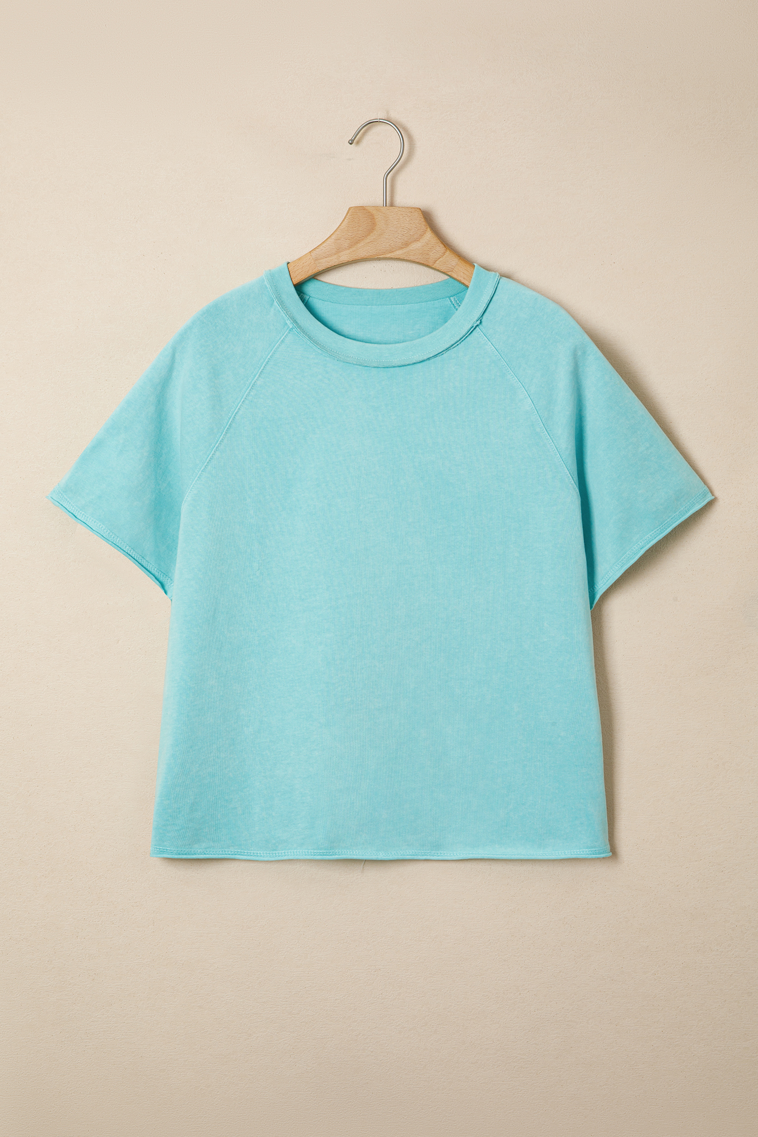 Casual Mint Green Mineral Wash Cropped Tee – Boxy Fit Short Sleeve Top for Daily Outings - Detail View 3 Casual Mint Green Mineral Wash Cropped Tee – Boxy Fit Short Sleeve Top for Daily Outings - Detail View 3