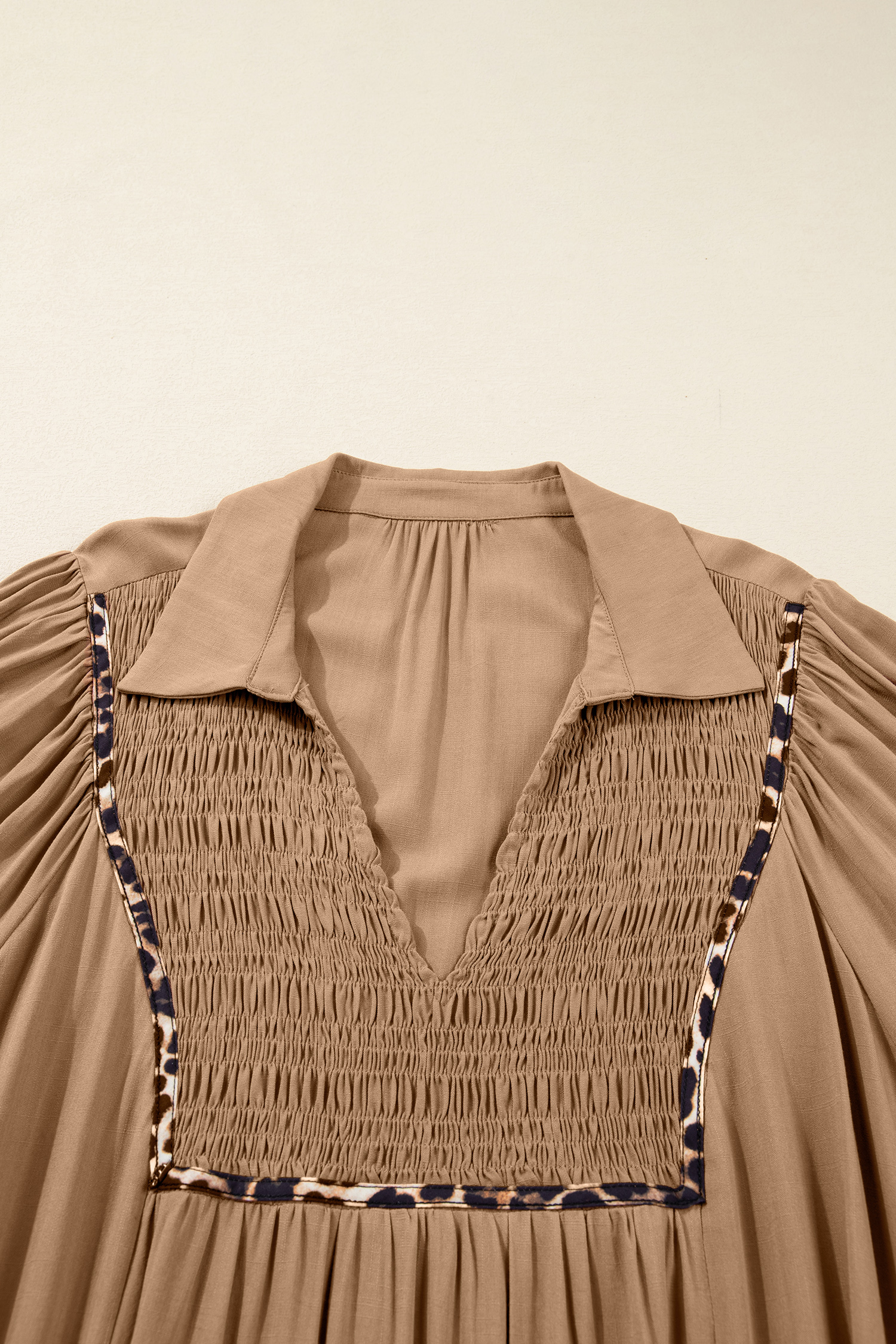 Casual Plus Size Long Dress in Chestnut – V Neckline with Leopard Print for Spring Outings - Detail View 6 Casual Plus Size Long Dress in Chestnut – V Neckline with Leopard Print for Spring Outings - Detail View 6