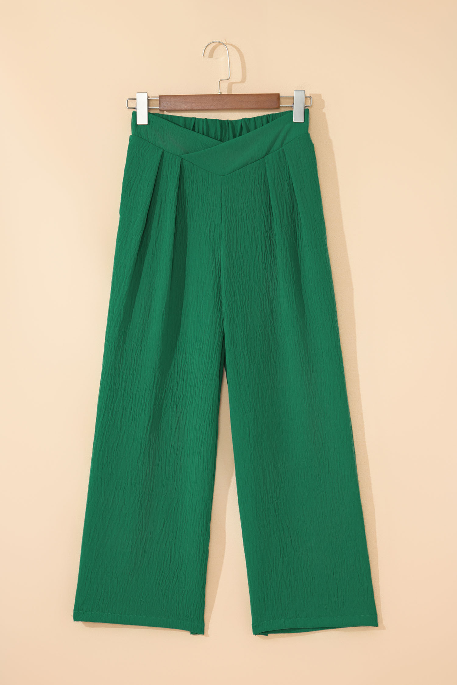 Chic Evergreen Textured Loose Pants for Women – Effortless Style with Crossed Waist Detail - Detail View 11 Chic Evergreen Textured Loose Pants for Women – Effortless Style with Crossed Waist Detail - Detail View 11