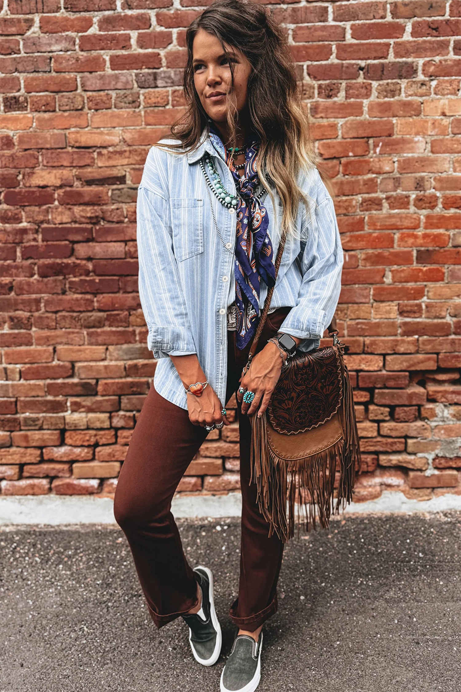 Casual Sky Blue Stripe Boyfriend Shacket for Women – Classic Denim with Pocket for Daily Style - Detail View 9 Casual Sky Blue Stripe Boyfriend Shacket for Women – Classic Denim with Pocket for Daily Style - Detail View 9