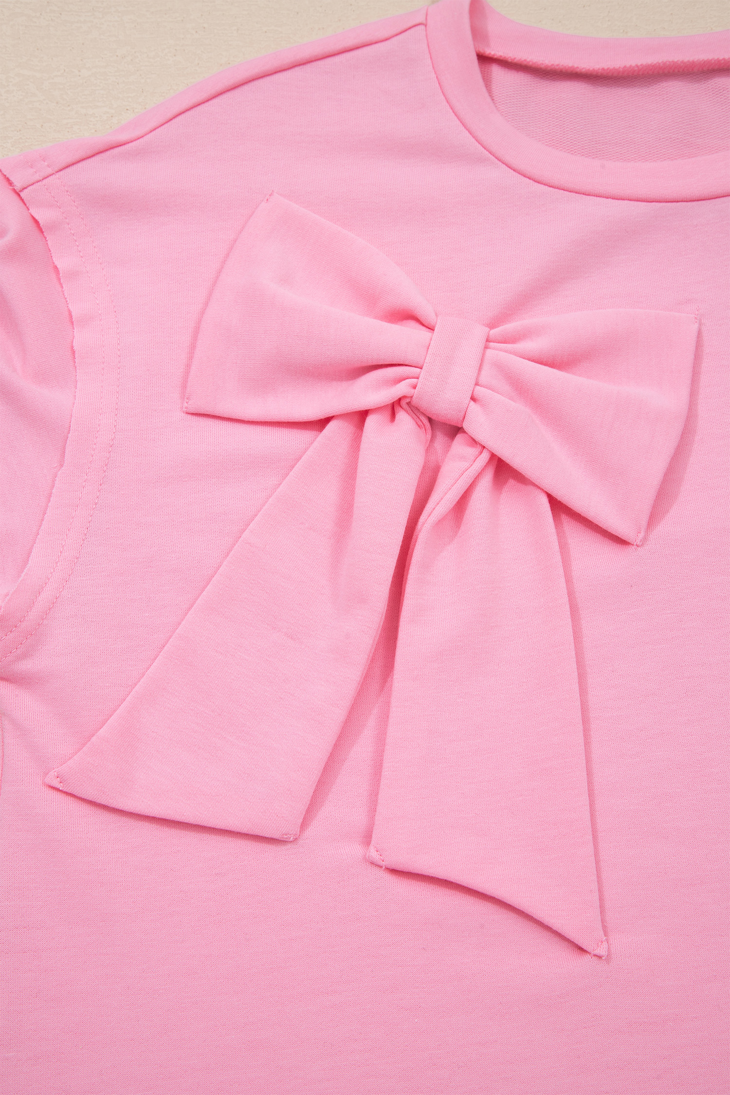 Women's Casual Summer Shift Top – Pink Round Neck Shirt with Bow Details - Detail View 9 Women's Casual Summer Shift Top – Pink Round Neck Shirt with Bow Details - Detail View 9