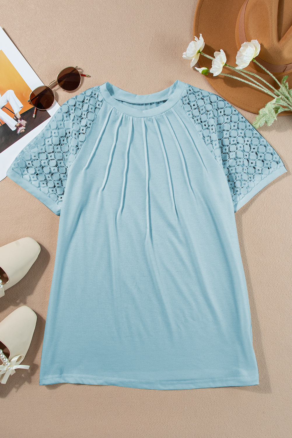 Casual Mist Blue Lace Raglan Sleeve Tee – Perfect for Daily Adventures and Relaxed Summer Days - Detail View 9 Casual Mist Blue Lace Raglan Sleeve Tee – Perfect for Daily Adventures and Relaxed Summer Days - Detail View 9