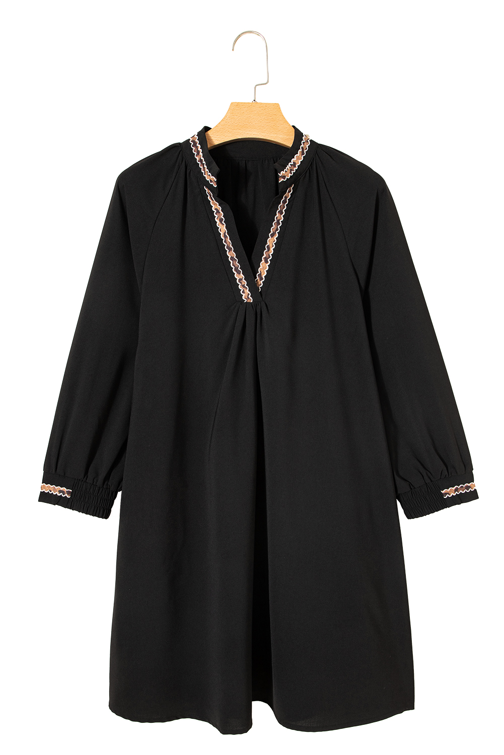 Casual Women's Black Patchwork Mini Shift Dress with High Waist for Spring Outings - Detail View 21 Casual Women's Black Patchwork Mini Shift Dress with High Waist for Spring Outings - Detail View 21