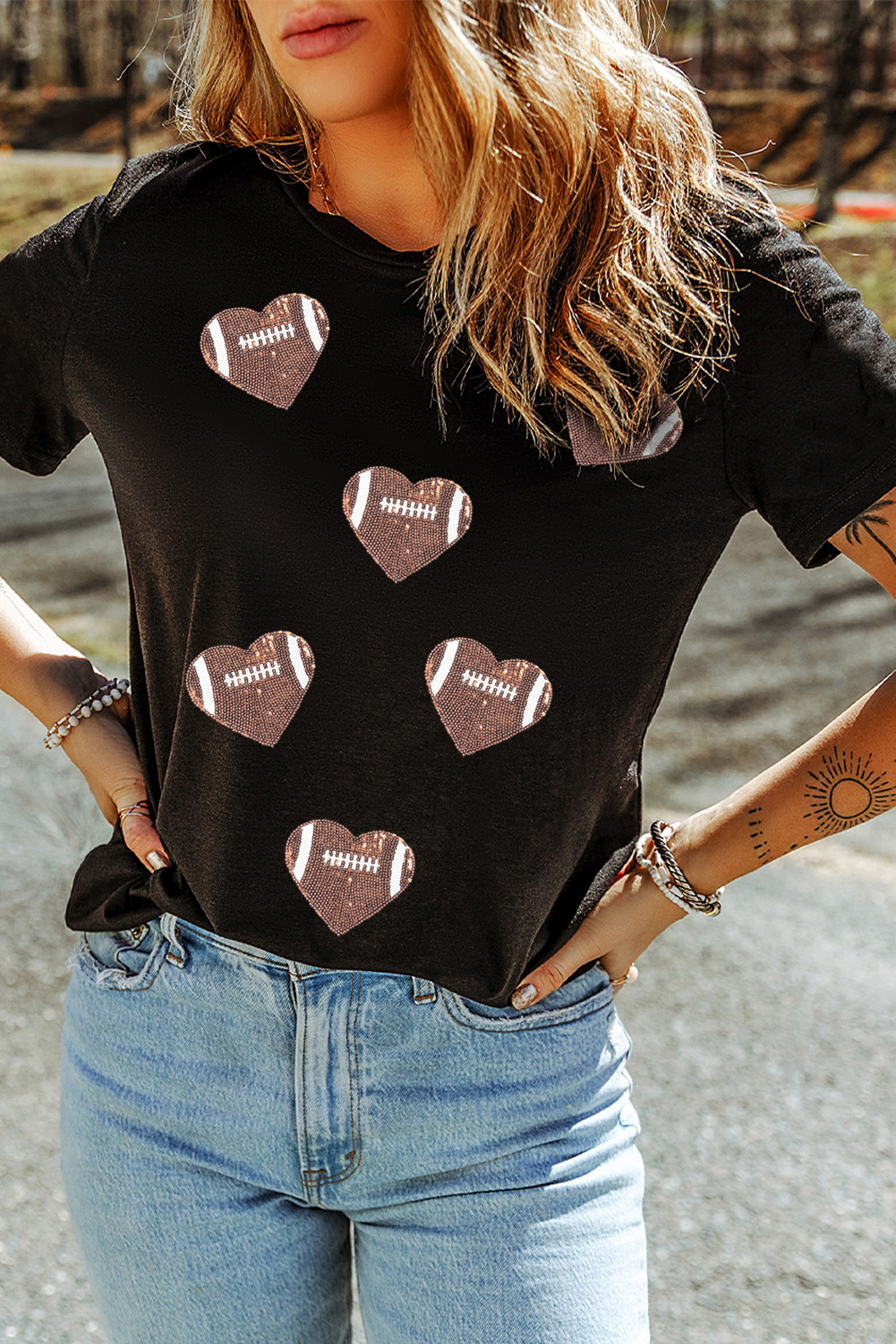 Short Sleeve Round Neck T-Shirt for Game Day and Daily Wear - Black - Detail View 3 Short Sleeve Round Neck T-Shirt for Game Day and Daily Wear - Black - Detail View 3