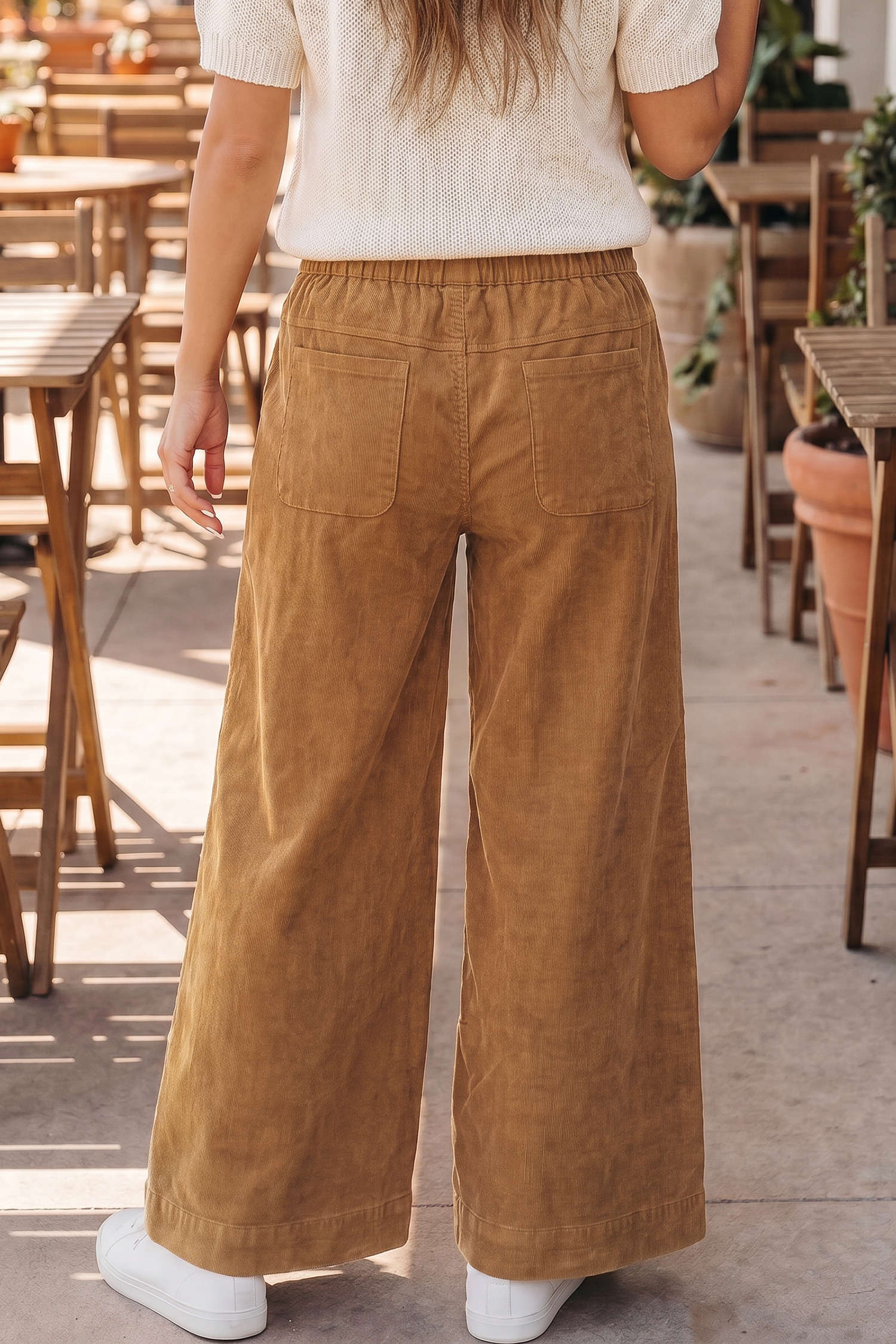High Waist Corduroy Pants, Wide Leg Ankle Length Daily Slacks - Detail View 2 High Waist Corduroy Pants, Wide Leg Ankle Length Daily Slacks - Detail View 2