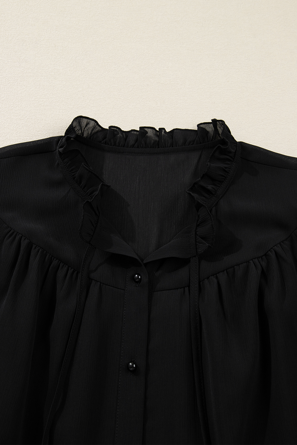 Women's Plus Size Black Sheer Shirt – Balloon Sleeve Chiffon for Fall Outings - Detail View 12 Women's Plus Size Black Sheer Shirt – Balloon Sleeve Chiffon for Fall Outings - Detail View 12