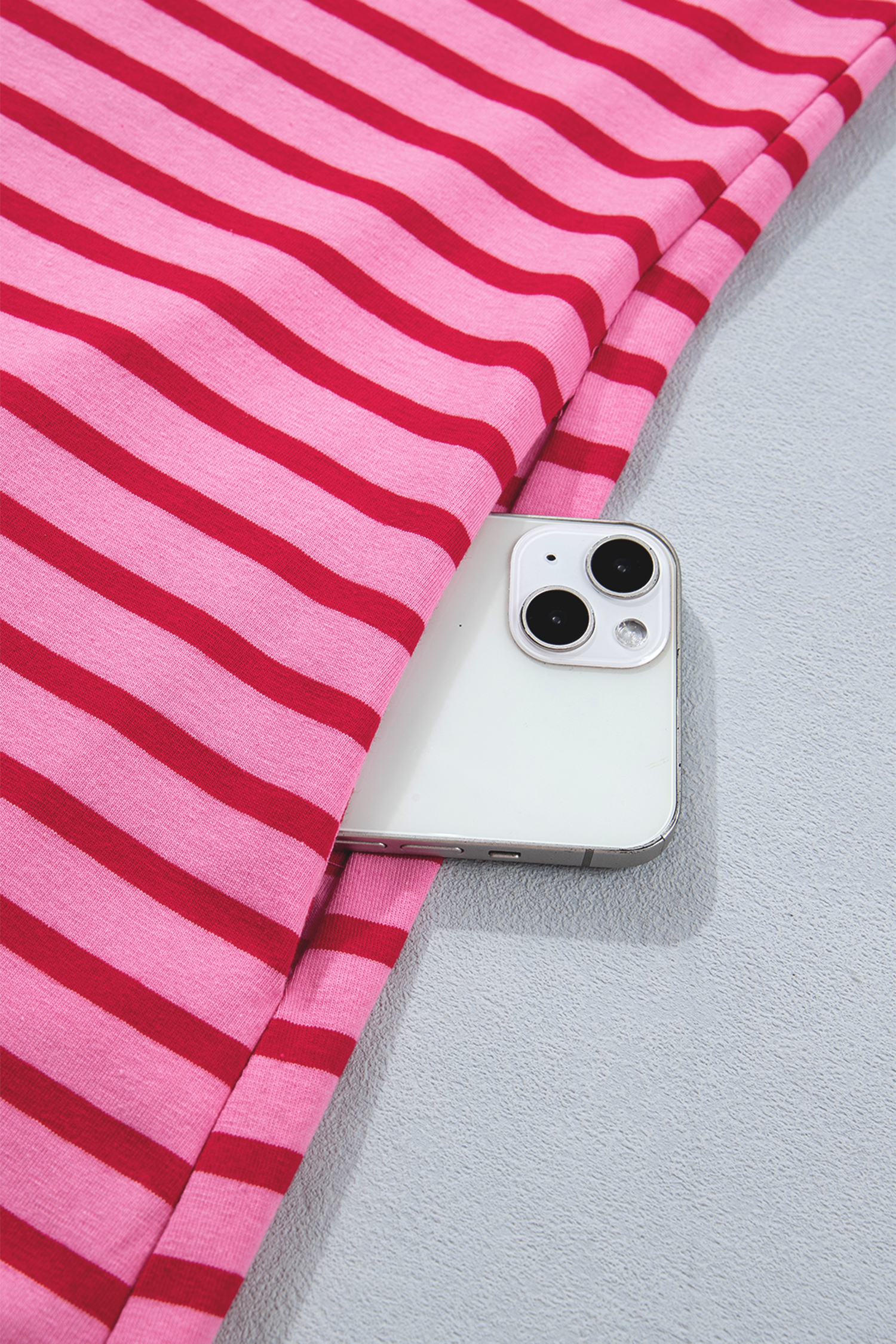 Women's Rose Stripe Short Sleeve T-Shirt Dress – Casual Side Slit Maxi Dress for Daily Wear - Detail View 13 Women's Rose Stripe Short Sleeve T-Shirt Dress – Casual Side Slit Maxi Dress for Daily Wear - Detail View 13