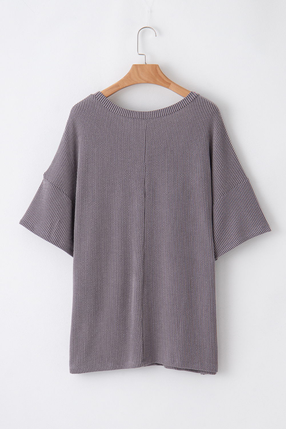 Casual Women's Light Grey Plus T-Shirt – Textured V-Neck with Pocket, Ideal for Warm Summer Days - Detail View 12 Casual Women's Light Grey Plus T-Shirt – Textured V-Neck with Pocket, Ideal for Warm Summer Days - Detail View 12