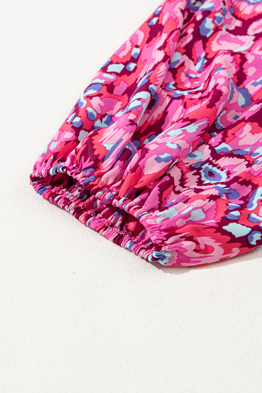 Women's Romper, Pink Abstract Print, Puff Sleeve, V Neck, High Waist, Casual Wear, Summer Fashion, Elegant Design, Lightweight Fabric, Comfortable Fit, Daytime Look, Jumpsuits & Rompers, Bohemian Style - Detail View 8 Women's Romper, Pink Abstract Print, Puff Sleeve, V Neck, High Waist, Casual Wear, Summer Fashion, Elegant Design, Lightweight Fabric, Comfortable Fit, Daytime Look, Jumpsuits & Rompers, Bohemian Style - Detail View 8