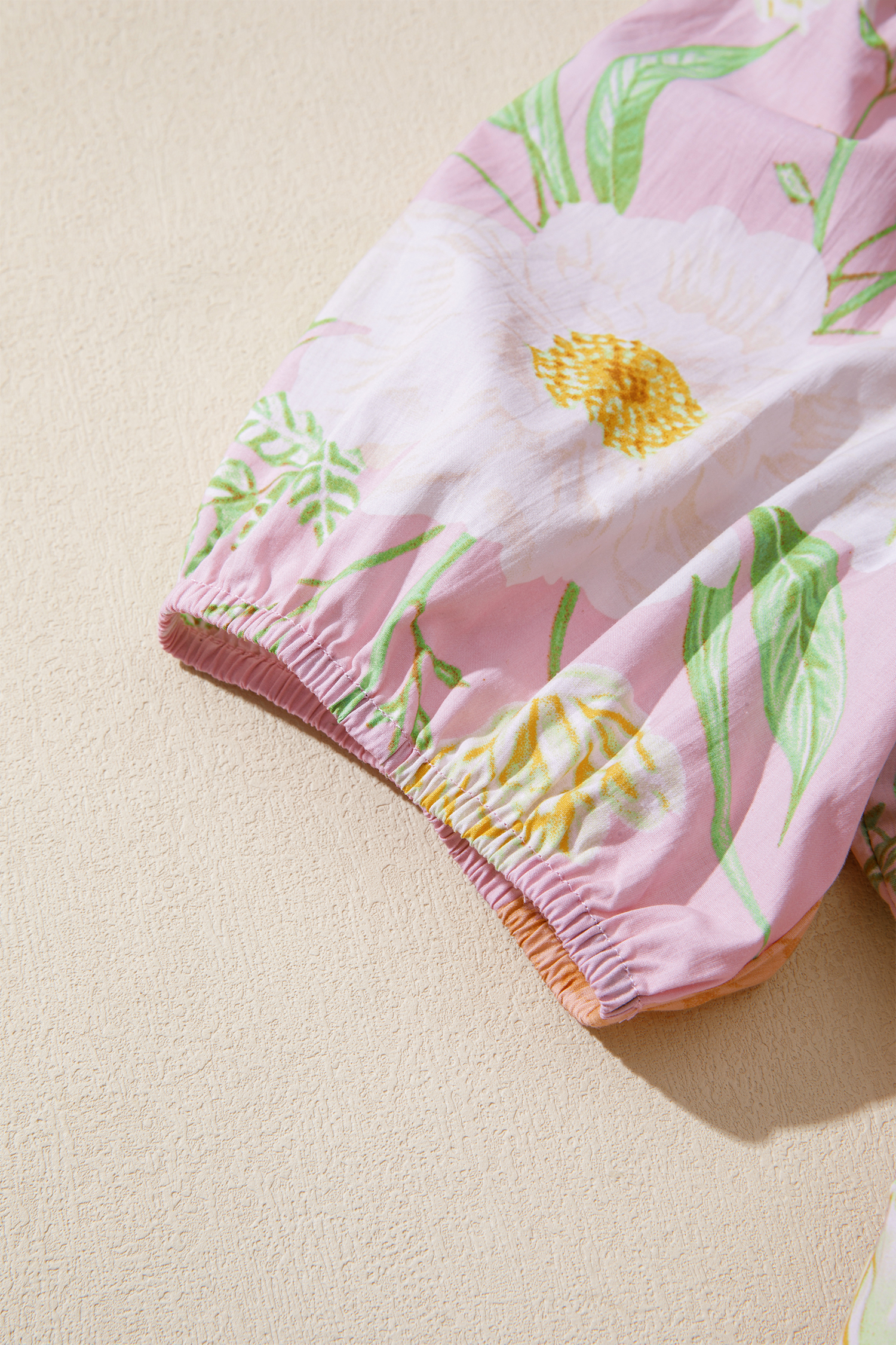 Chic Women's Pink Floral Long Dress – Short Sleeve High Waist A-Line Dress for Vacation - Detail View 9 Chic Women's Pink Floral Long Dress – Short Sleeve High Waist A-Line Dress for Vacation - Detail View 9